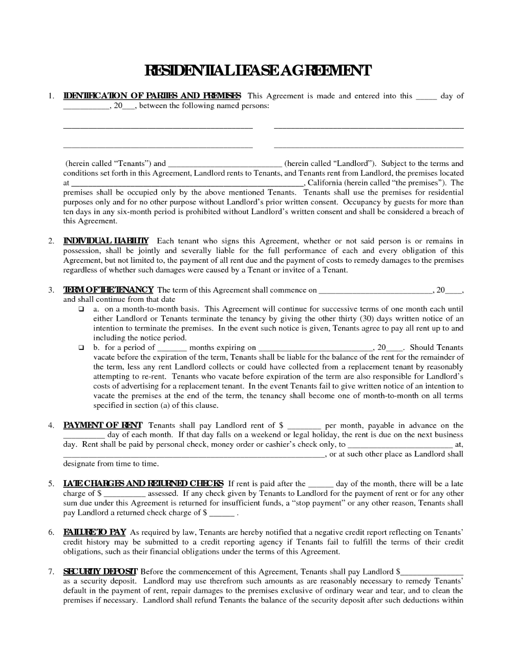 007 Free Residential Lease Agreement Template Ideas Forms To Print In Business Lease Agreement Temp Rental Agreement Templates Lease Agreement Being A Landlord - Blank Lease Agreement Free Printable