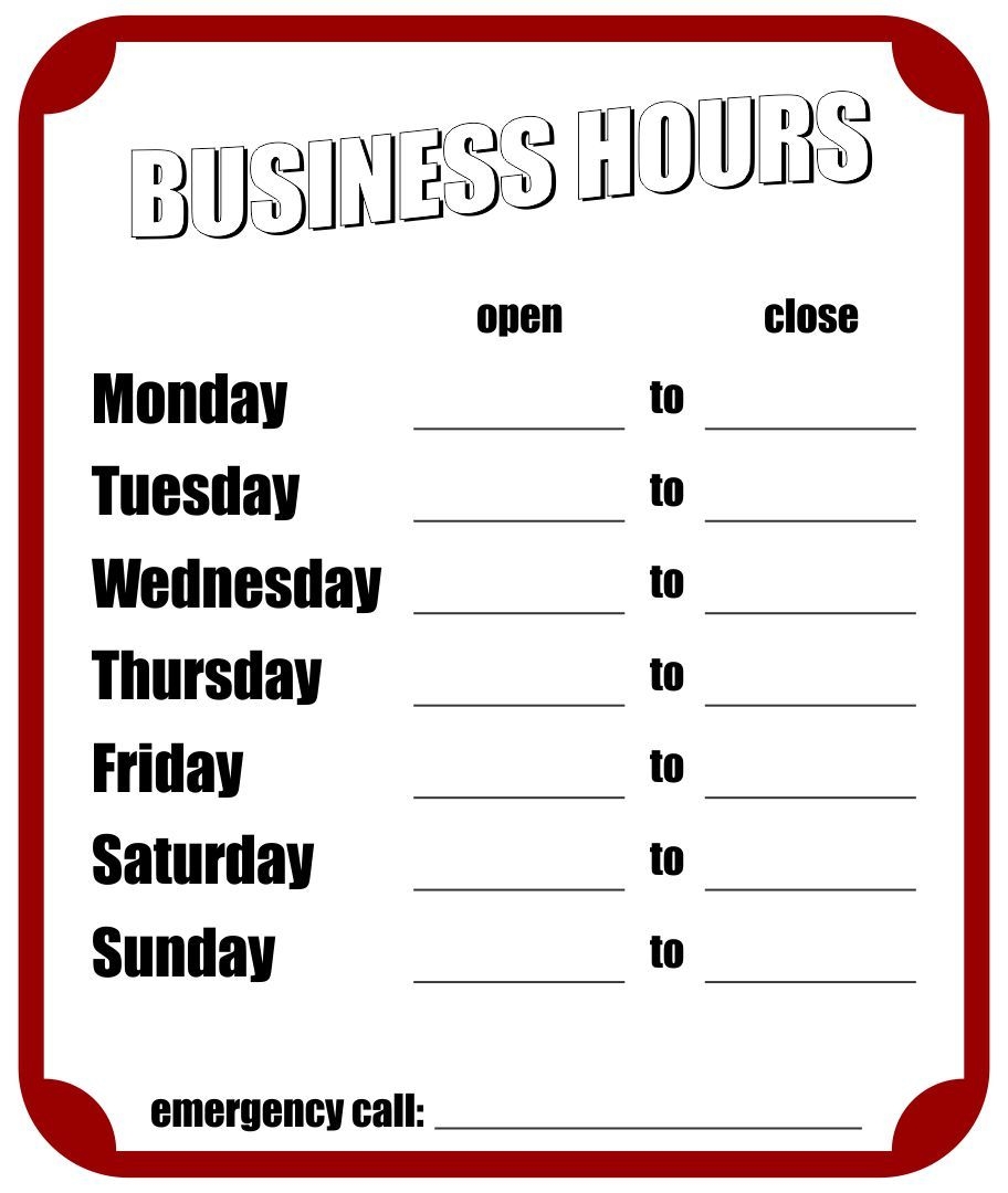 10 Best Free Printable Business Hours Sign Template PDF For Free At Printablee Business Hours Sign Word Template Doctors Note Template - Free Printable Business Hours Sign