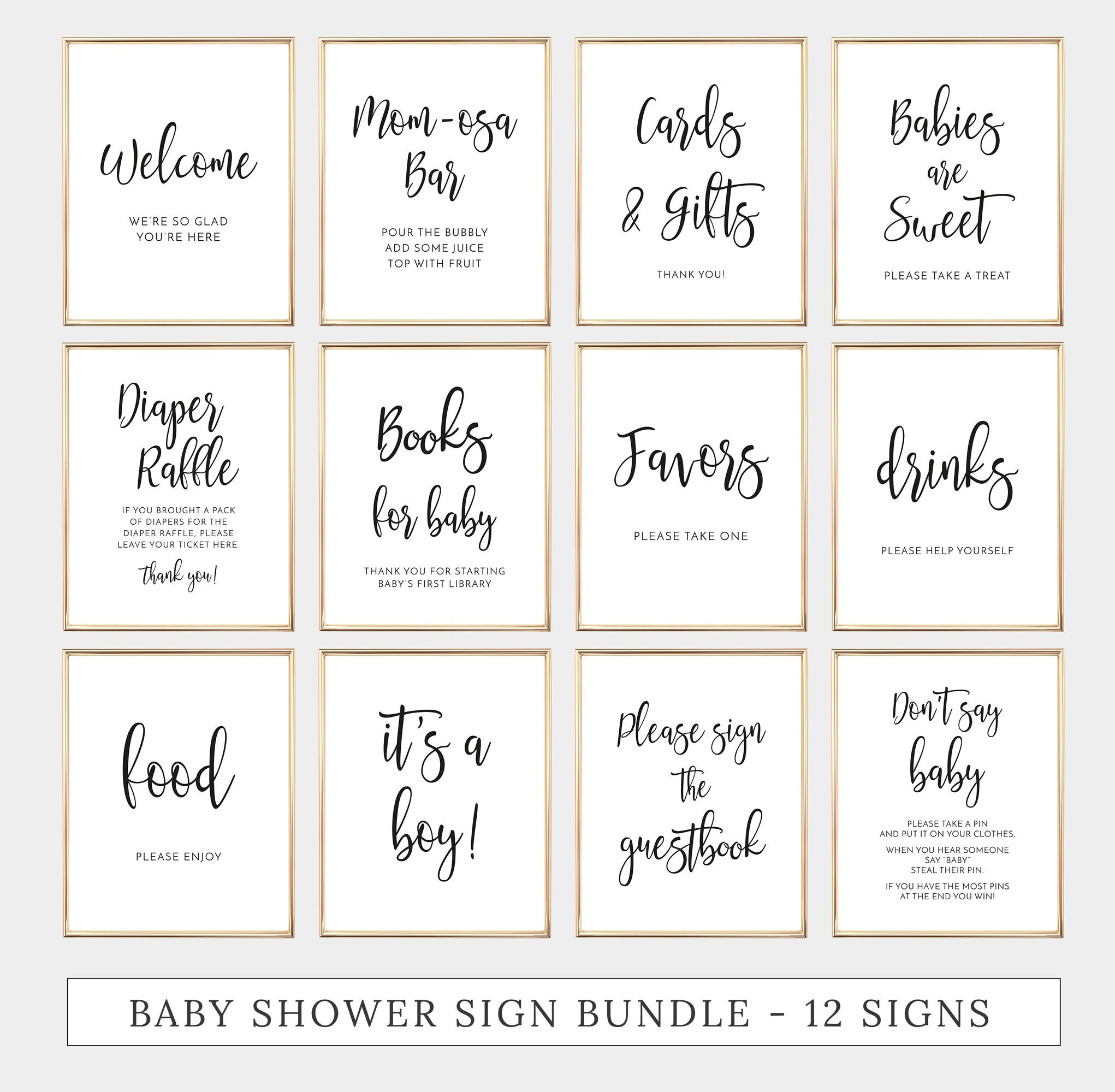 12 Baby Shower Signs Bundle Printable Signage Pack Baby Shower Signs Set Baby Shower Decor Black And White BA005 Etsy - Free Printable Baby Shower Table Signs