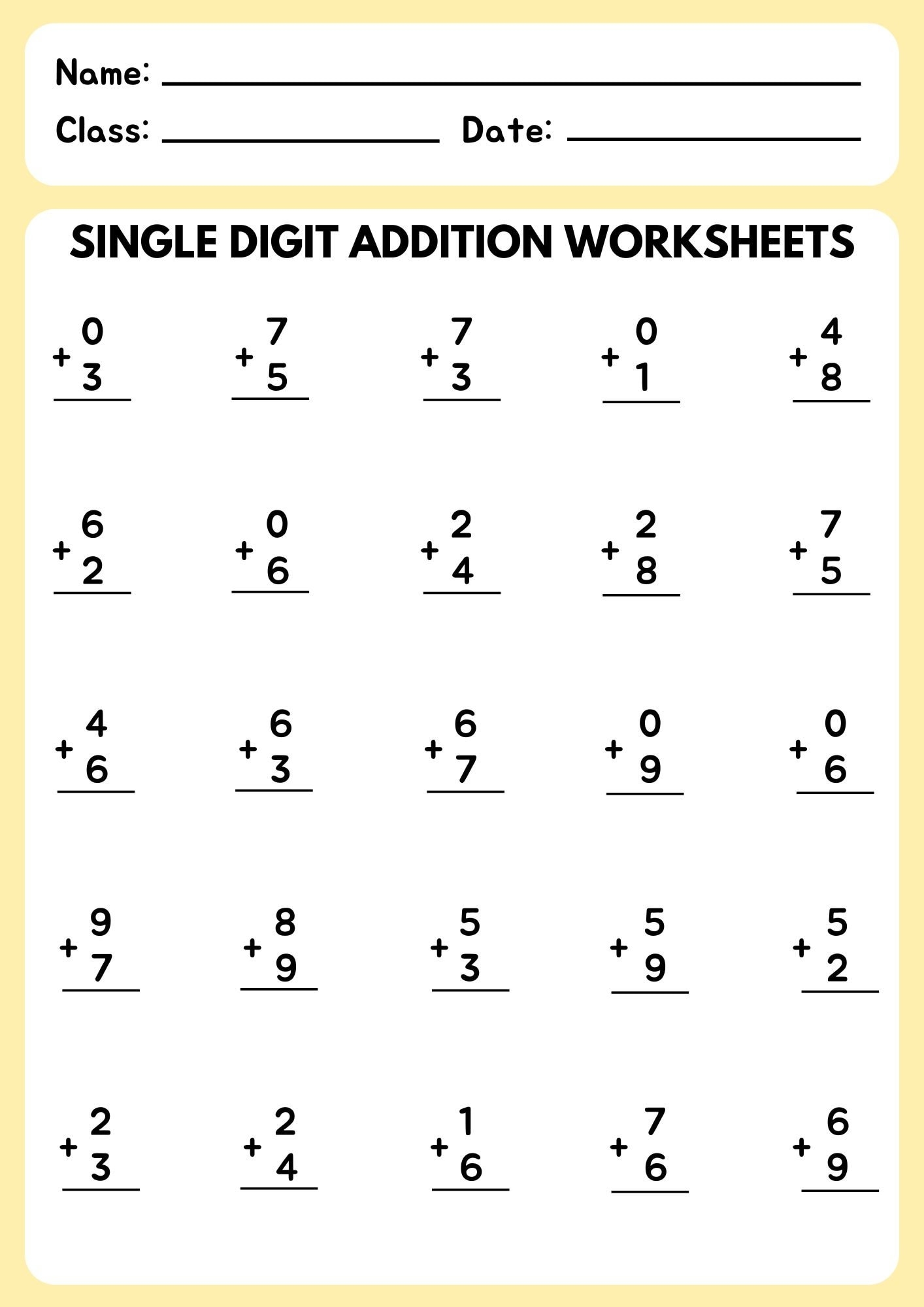 12 Printable Addition Worksheets Single Digit Preschool 1st Grade Math Instant Download Etsy - Free Printable Addition Worksheets For 1st Grade