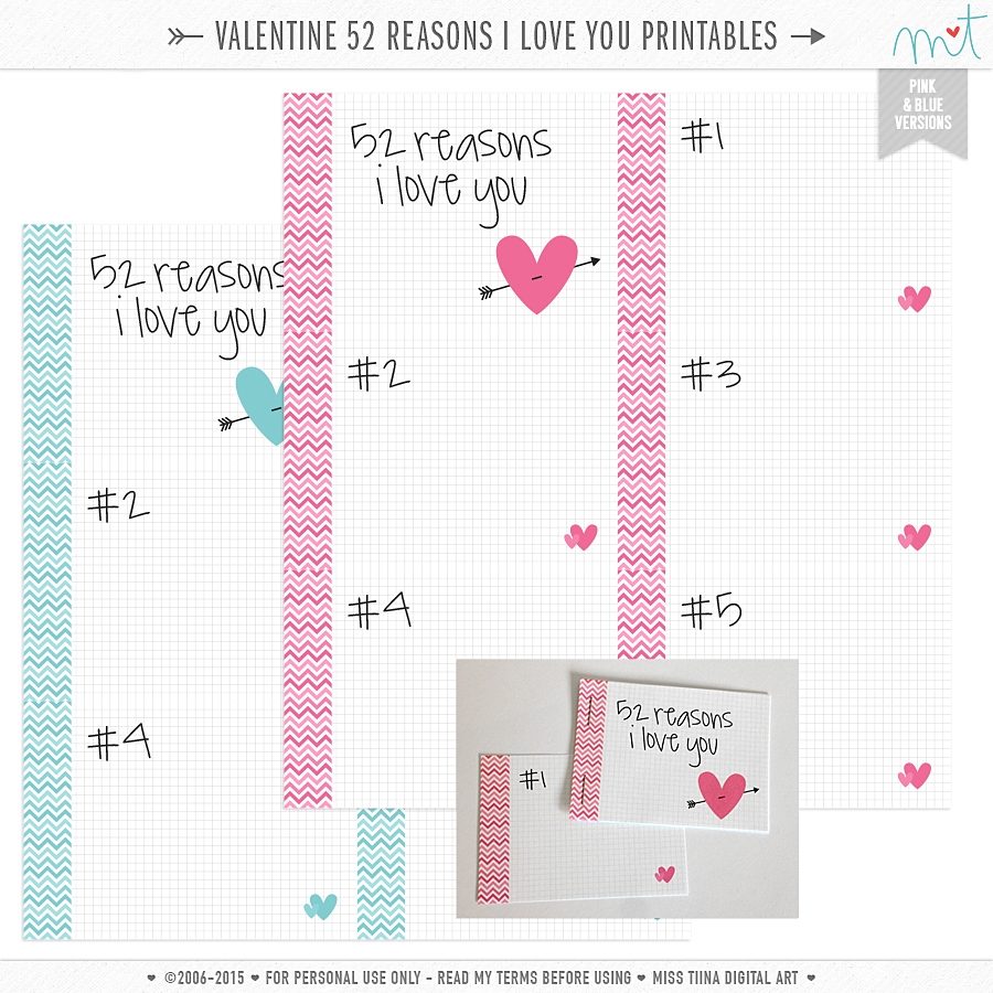 14 Days Of FREE Valentine s Printables Day 14 Happy Valentine s Day Miss Tiina - 52 Reasons Why I Love You Free Printable Template