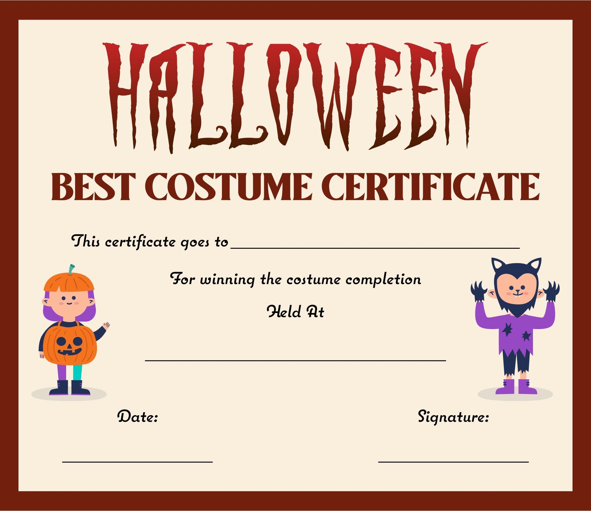 15 Best Halloween Costume Certificates Printable PDF For Free At Printablee Certificate Templates What Is Halloween Folder Templates - Best Costume Certificate Printable Free