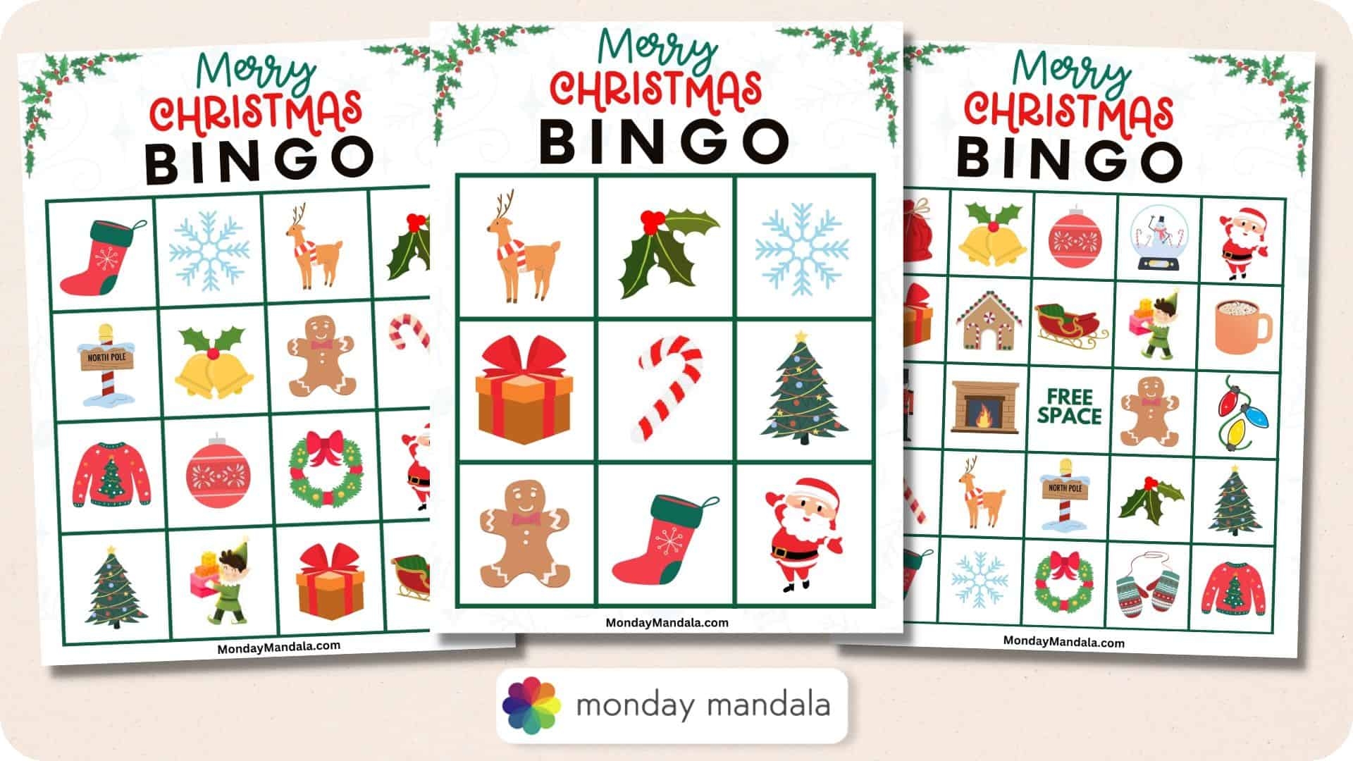 180 Christmas Bingo Cards Free PDF Printables - Free Christmas Bingo Game Printable