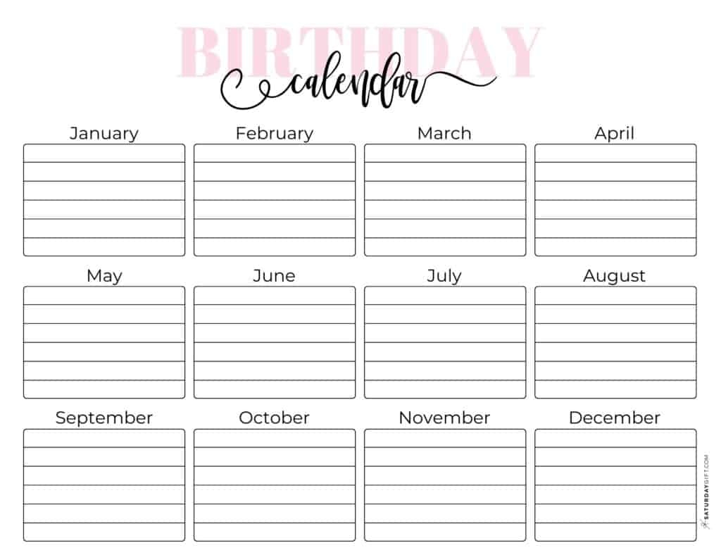 20 Cute Free Printable Birthday Calendar Templates SaturdayGift - Free Printable Birthday Graph
