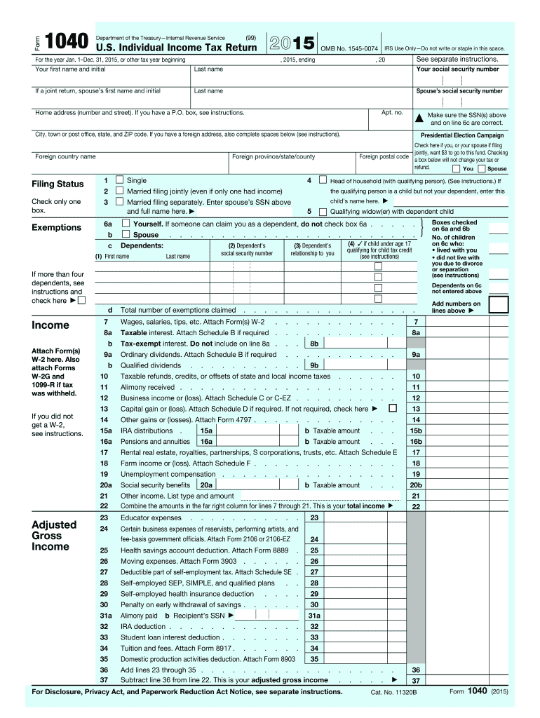 2015 Form IRS 1040 Fill Online Printable Fillable Blank PdfFiller - Free Printable 1096 Form 2015