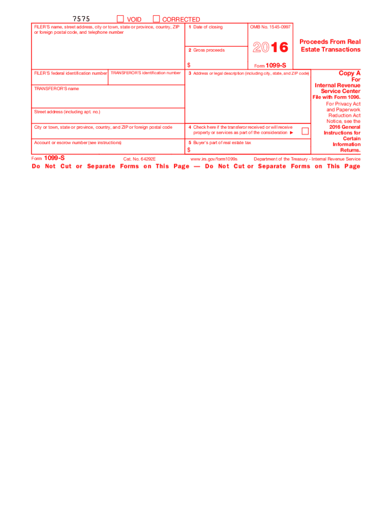 2016 Form IRS 1099 S Fill Online Printable Fillable Blank PdfFiller - Free Printable 1096 Form 2015