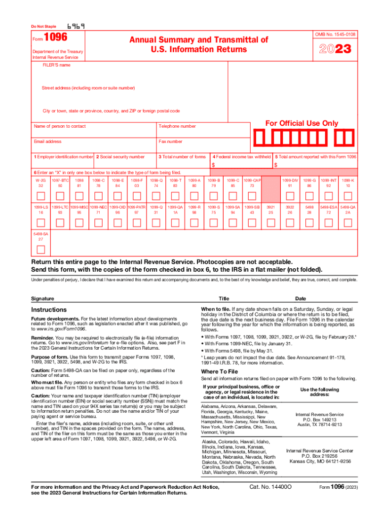2023 Form IRS 1096 Fill Online Printable Fillable Blank PdfFiller - Free Printable 1096 Form 2015