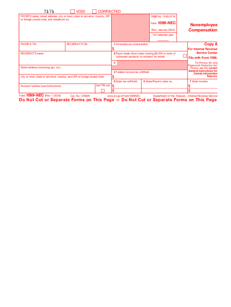 2024 Form IRS 1099 NEC Fill Online Printable Fillable Blank PdfFiller - Free Printable 1099 Form