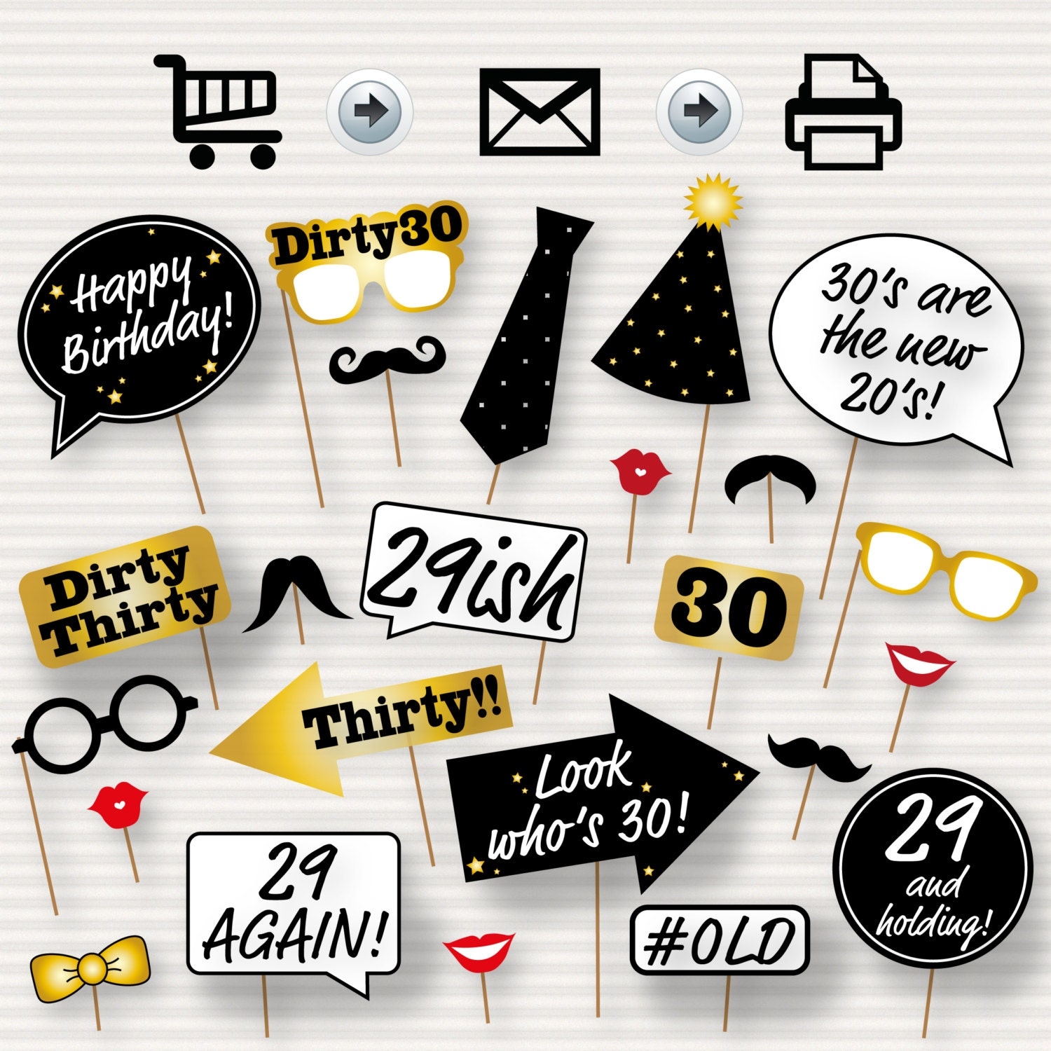 30th Birthday Party Printable Photo Booth Props Glasses Hats Ties Lips Mustaches Speech INSTANT DOWNLOAD Printable Birthday Props Etsy Hong Kong - Free Printable 30Th Birthday Photo Booth Props