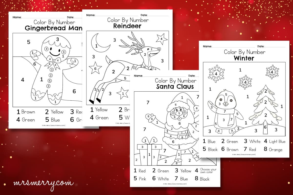 4 Christmas Color By Number Printables Mrs Merry - Free Printable Christmas Color By Number Coloring Pages