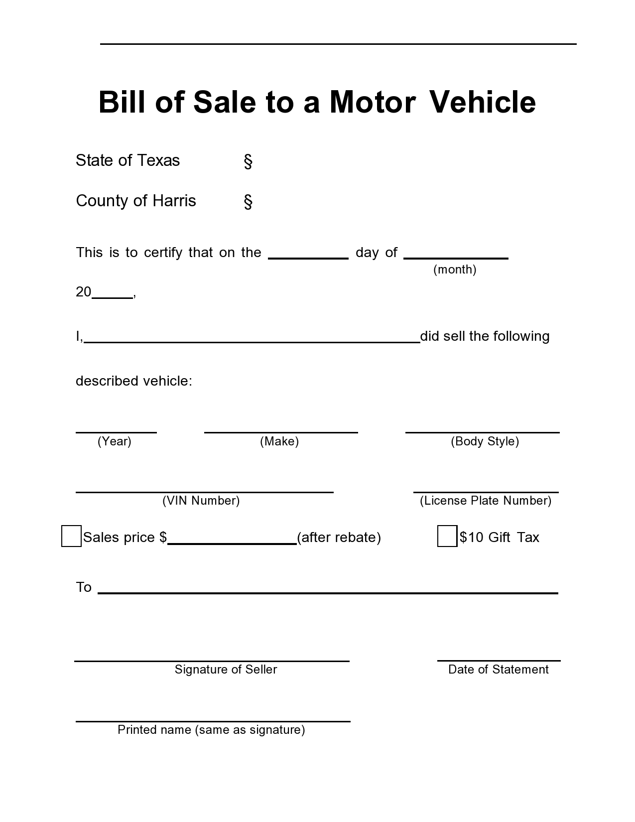 40 Printable Bill Of Sale For A Car Samples Word PDF - Free Printable Blank Auto Bill of Sale