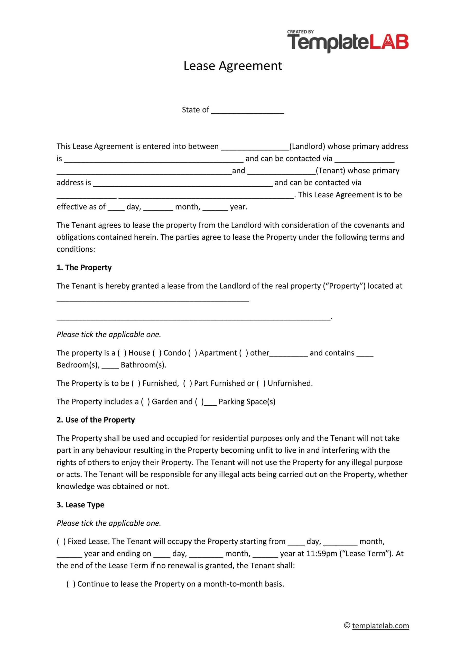 44 Free Residential Lease Agreement Templates Word PDF - Blank Lease Agreement Free Printable