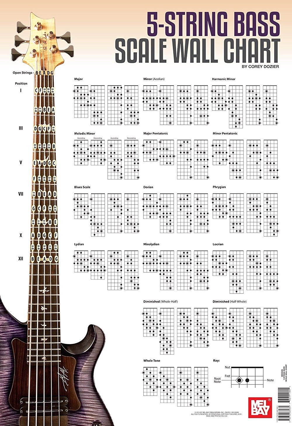 5 String Bass Scale Wall Chart Bass Guitar Scales Bass Guitar Notes Bass Guitar Lessons - Free Printable Bass Guitar Chord Chart
