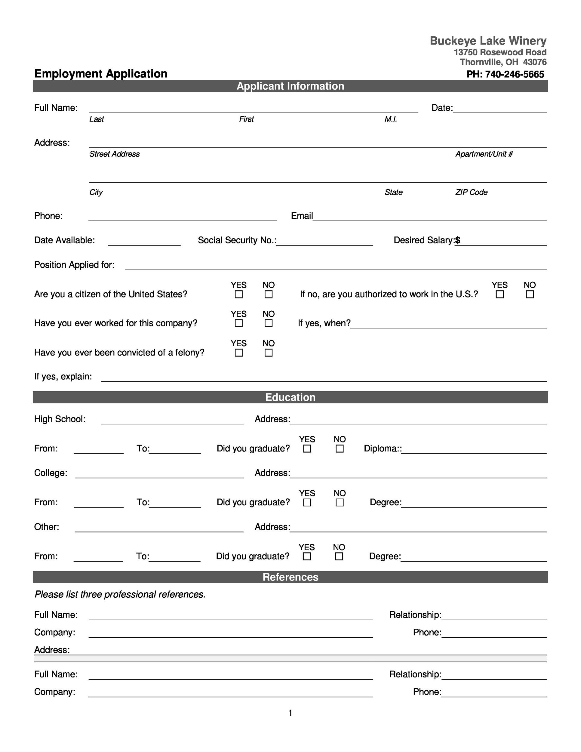 50 Free Employment Job Application Form Templates Printable TemplateLab - Application For Employment Form Free Printable