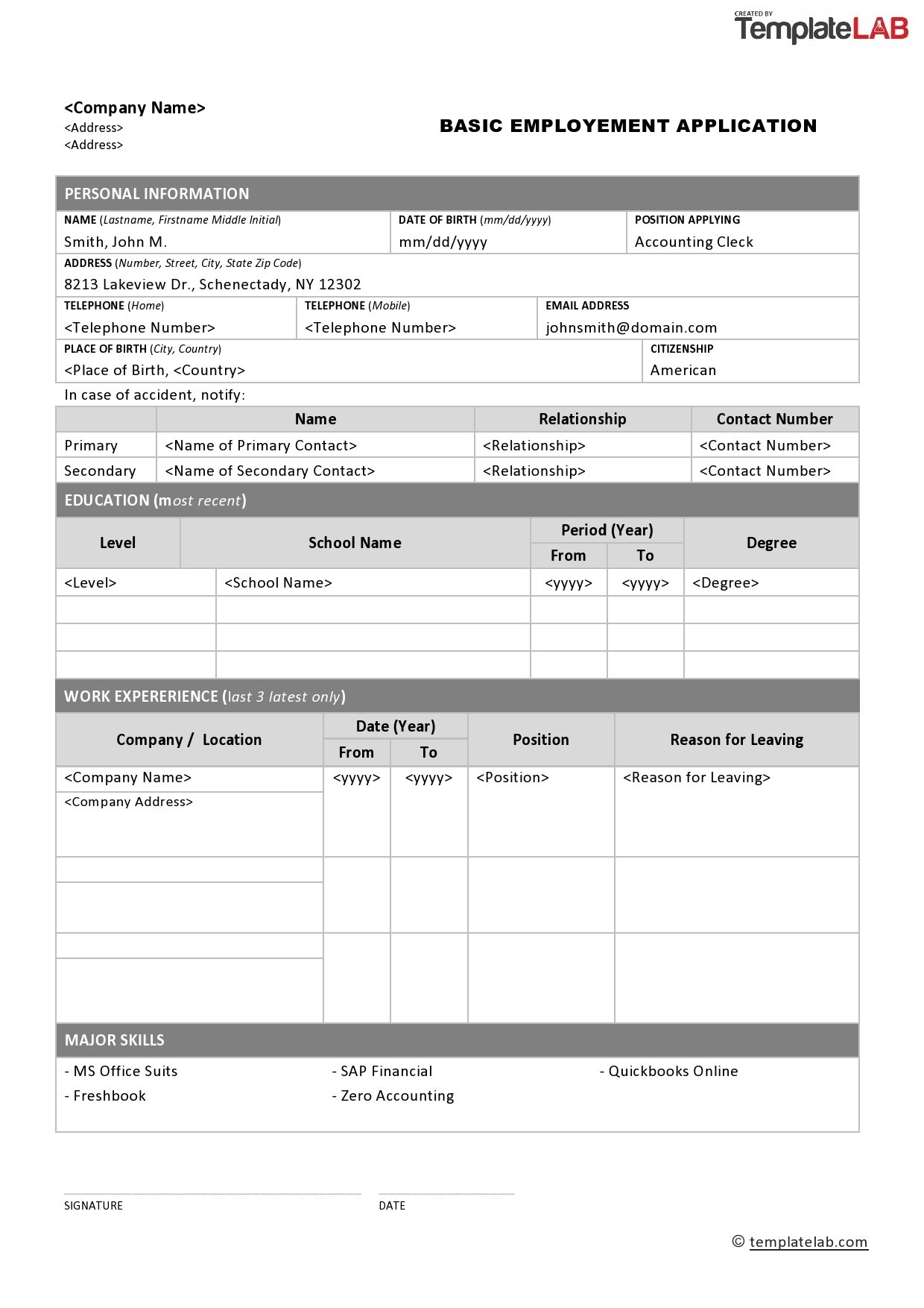 50 Free Employment Job Application Form Templates Printable TemplateLab - Free Online Printable Applications