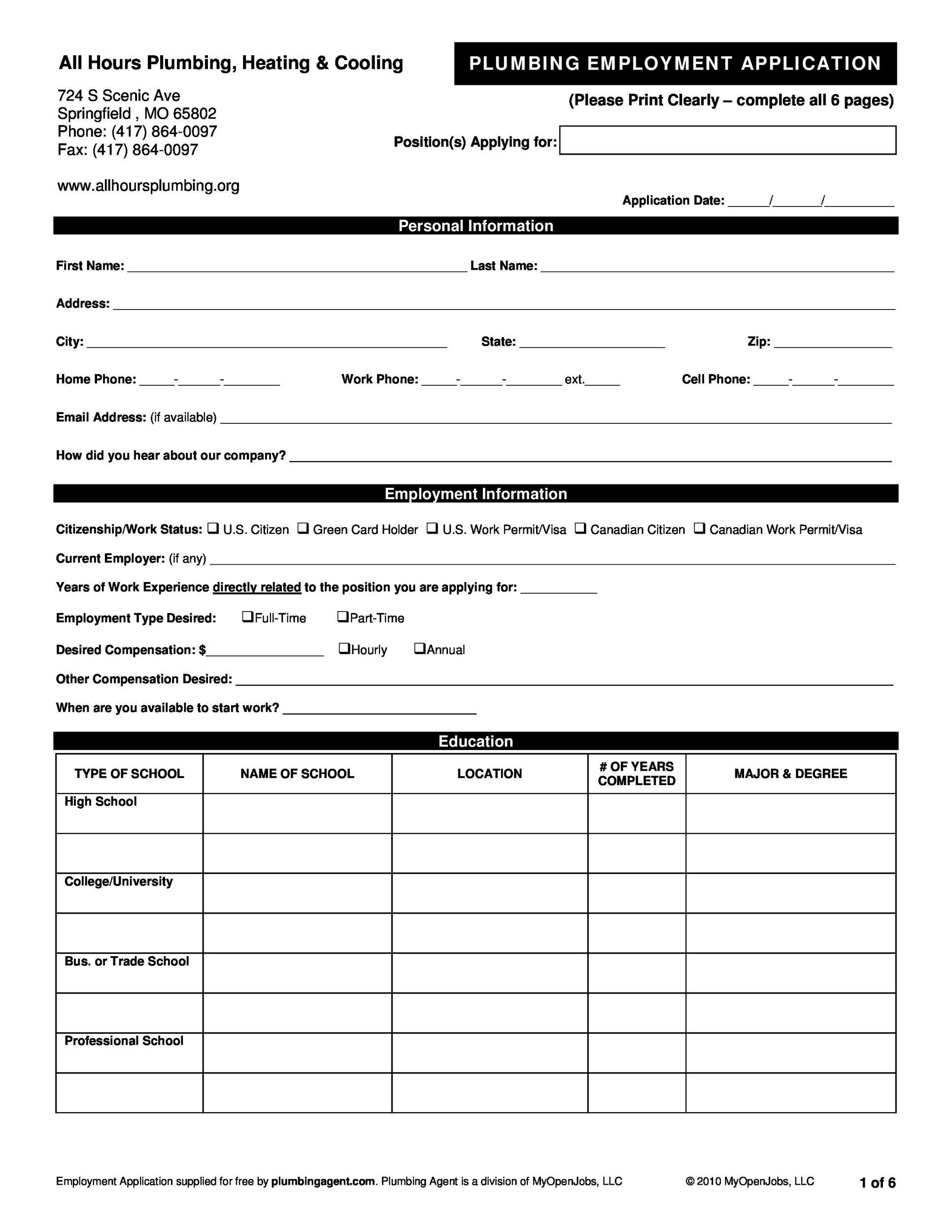 50 Free Employment Job Application Form Templates Printable TemplateLab - Application For Employment Form Free Printable