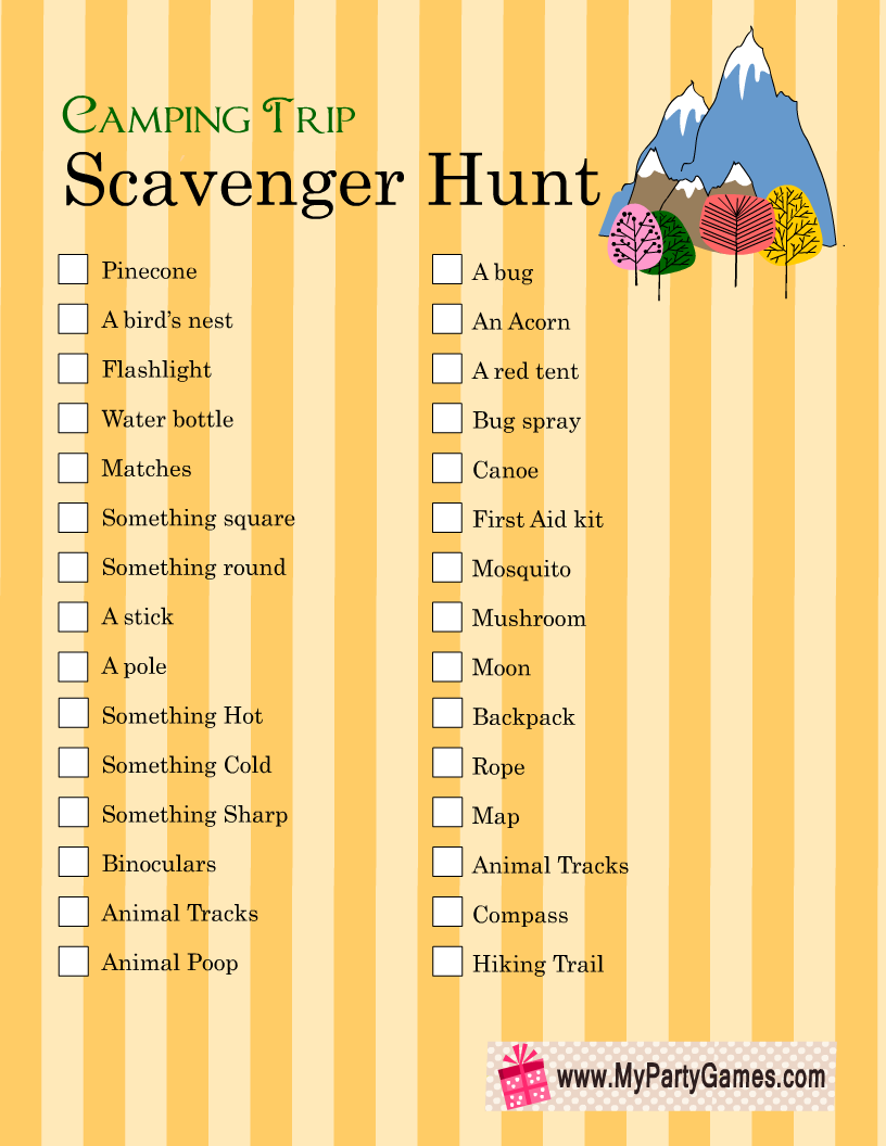 7 Free Printable Camping Scavenger Hunt Games - Free Printable Camping Games