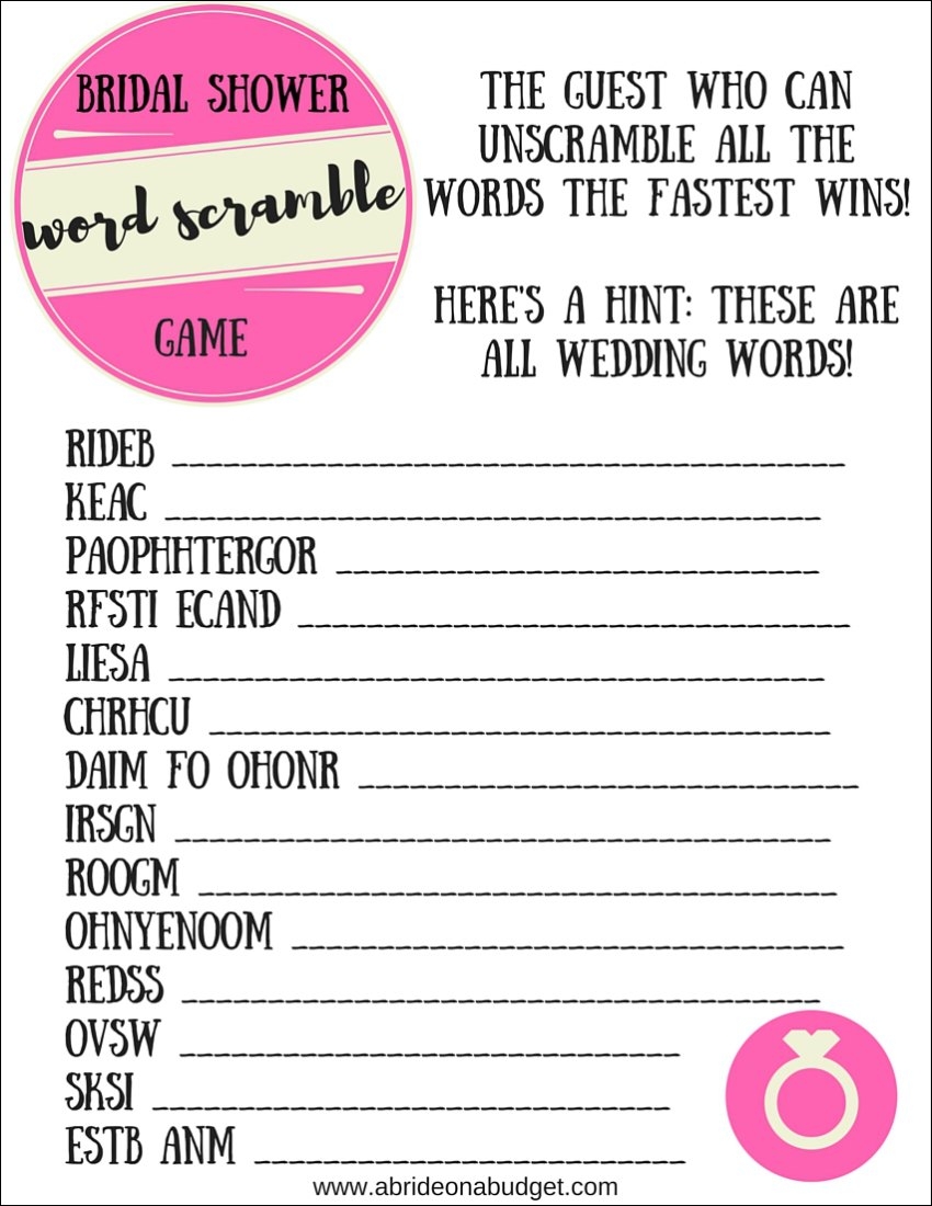 A Bride On A Budget Bridal Shower Word Scramble Game - Free Printable Bridal Shower Games Word Scramble