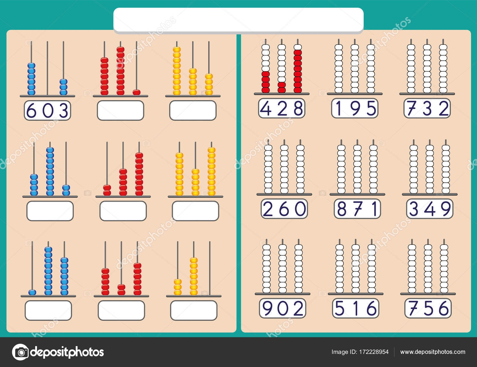 Abacus For Numbers Up To 999 Math Worksheet For Kids Stock Vector By kamilon 172228954 - Free Printable Abacus Worksheets