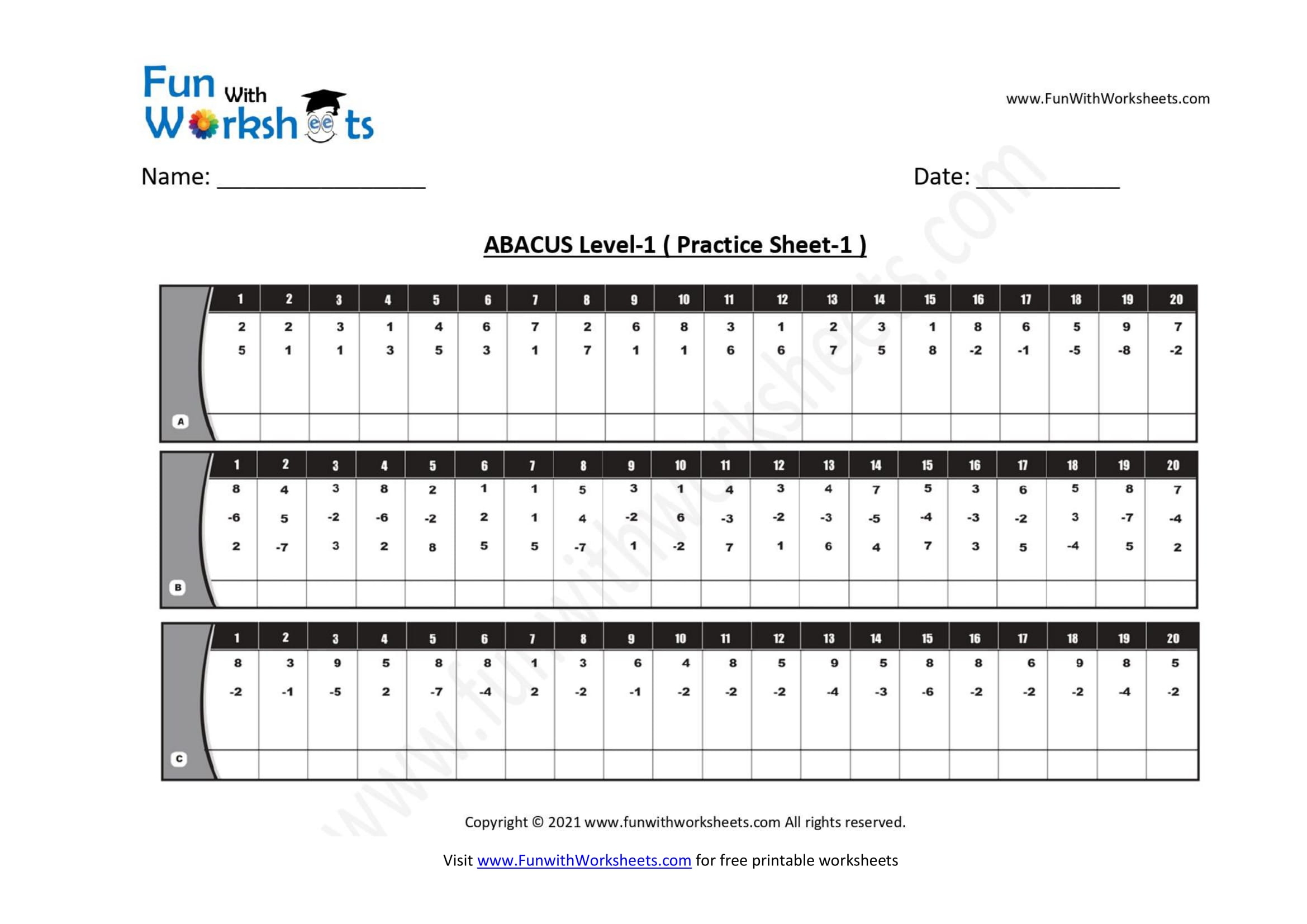 Abacus Practice Worksheets Level 1 Funwithworksheets - Free Printable Abacus Worksheets