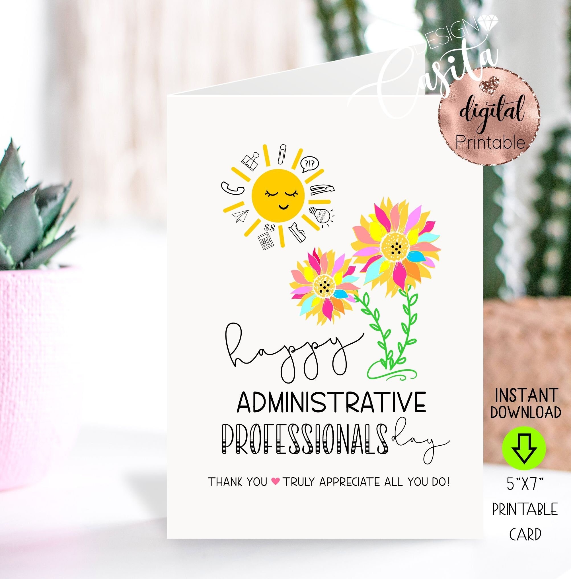 Administrative Professionals Day Printable 5x7 Folded Greeting Card work Thank You staff Appreciation office Plants Card thank You Admin hr Etsy - Administrative Professionals Cards Printable Free