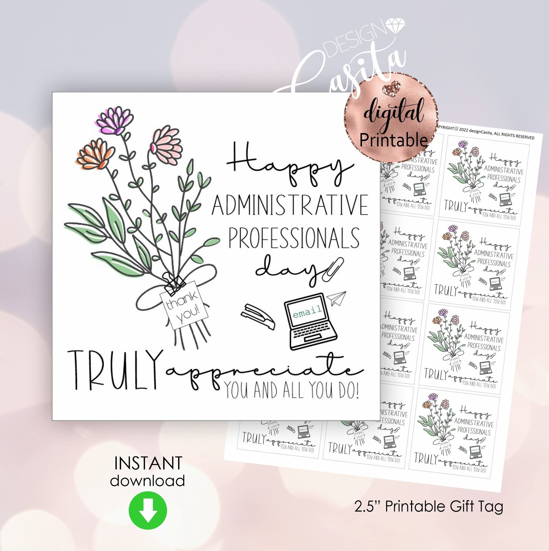 Administrative Professionals Day Printable Favor Gift Tag office Assistant Thank You staff Appreciation medical Admin hr Tag legal Clerk Tag Etsy - Administrative Professionals Cards Printable Free