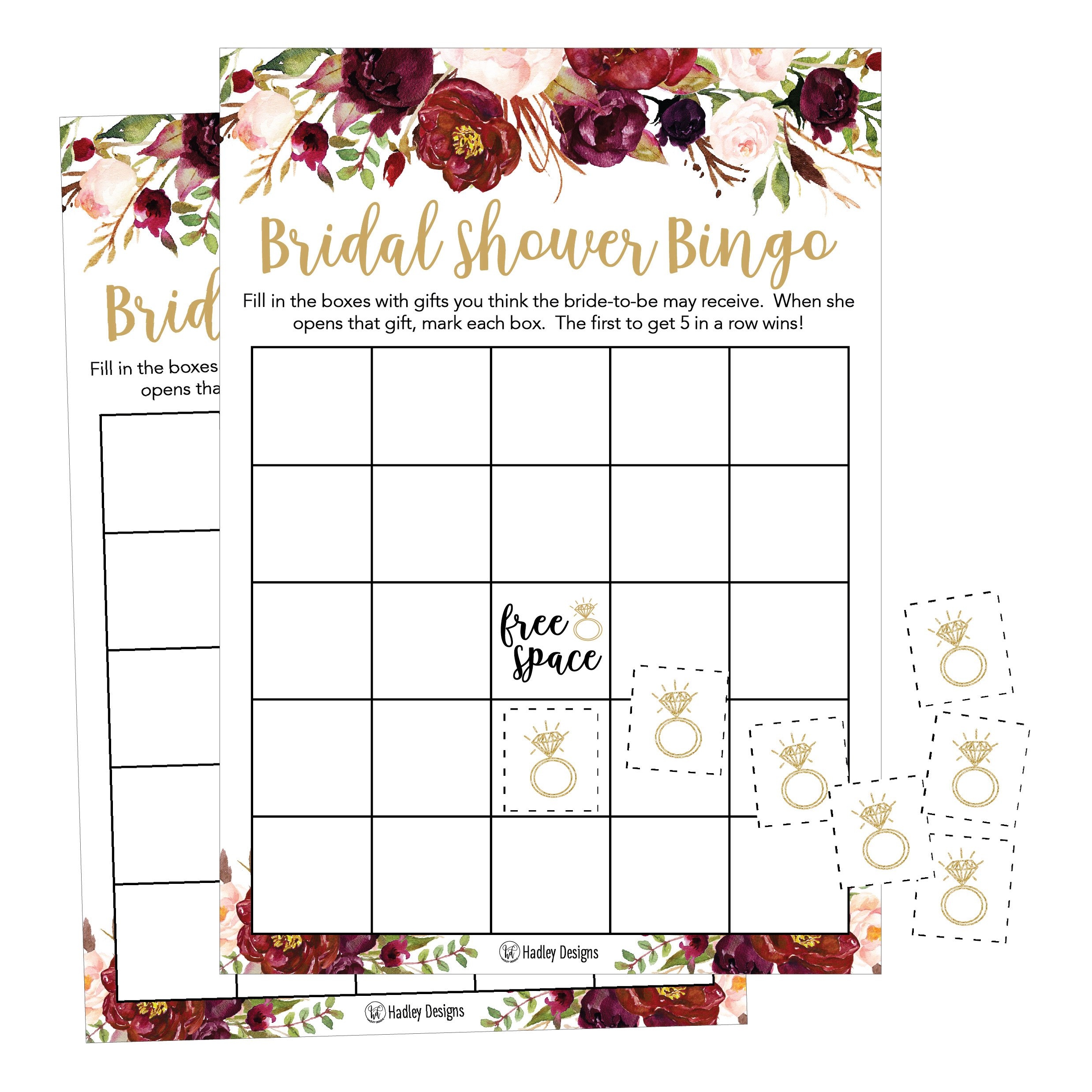 Amazon 25 Pink Flower Bingo Game Cards For Bridal Wedding Shower And Bachelorette Party Bulk Blank Squares To Fill In Gift Ideas Funny Supplies For Bride And Couple PLUS 25 Wedding Ring - Free Printable Bridal Shower Blank Bingo Games