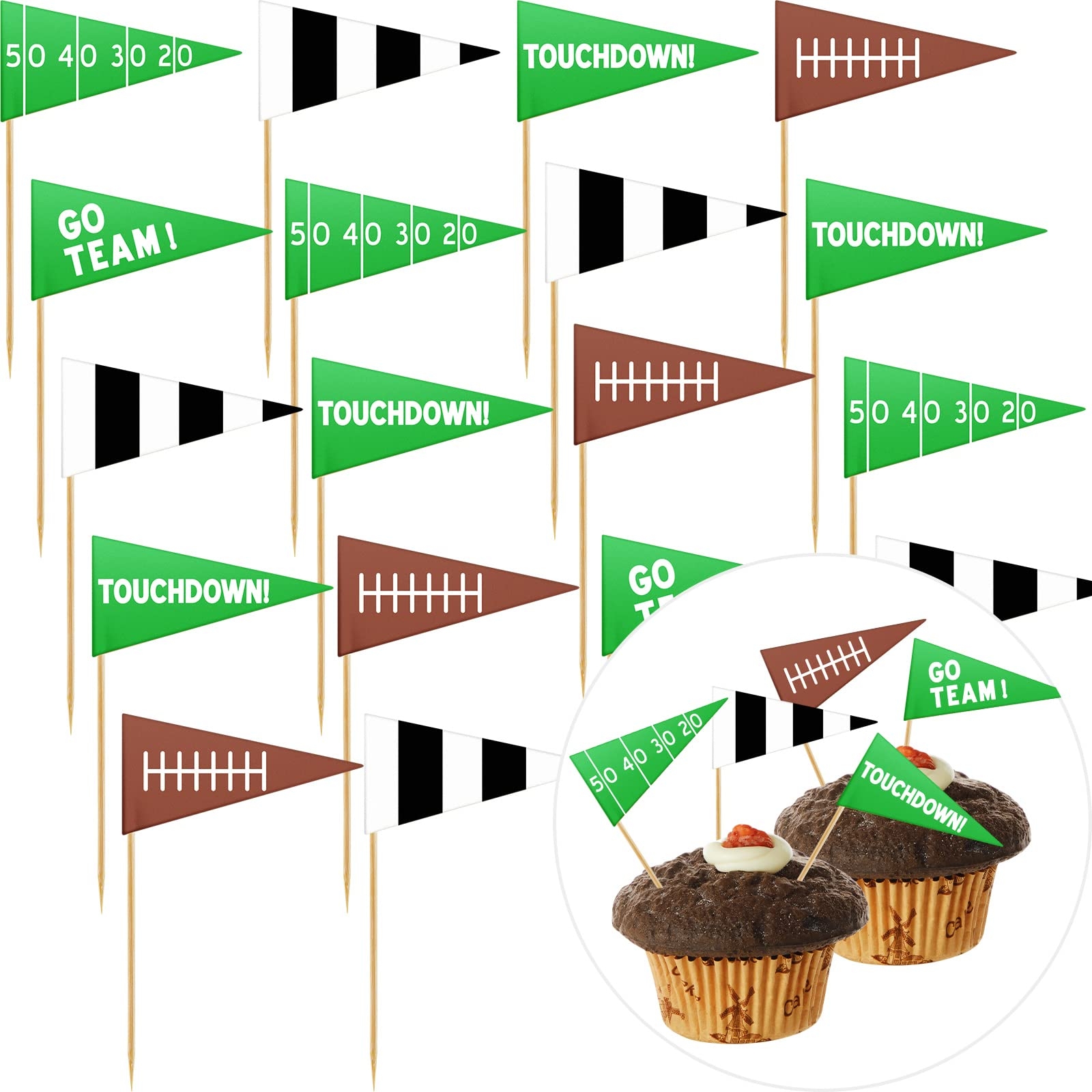 Amazon 96 Pieces Football Flag Picks Football Party Decoration Football Cupcake Toppers Football Cake Decorations Soccer Toothpicks Touch Down Cupcake Picks For Sports Theme Baby Shower Party Favors Supplies Grocery - Cupcake Flags Printable Free