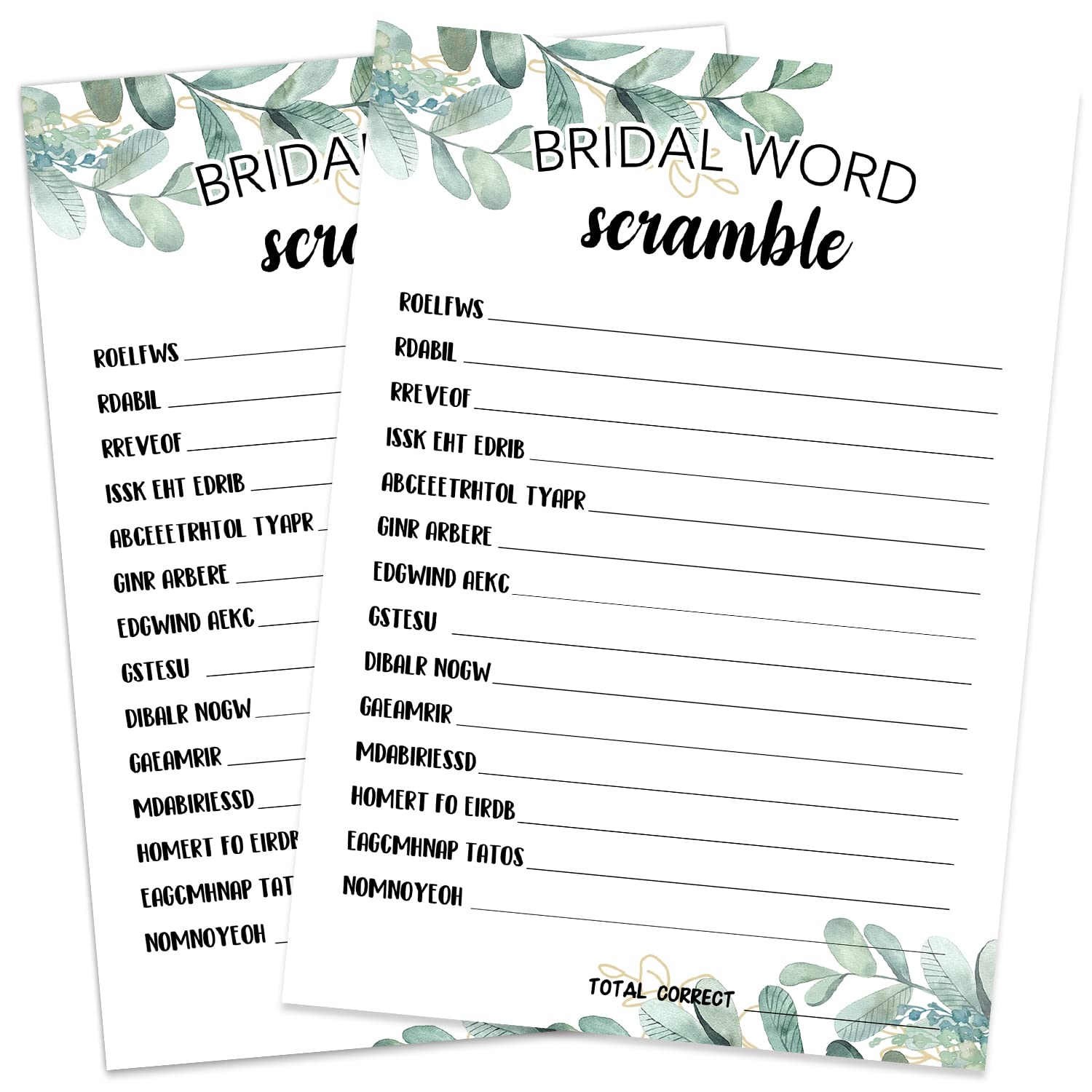 Amazon Bridal Shower Game Cards Bridal Word Scramble Game Greenery Theme Engagement Party Cards For Wedding Bridal Shower Decorations Engagement Activities Ideas Wedding Shower Party Game Card Home Kitchen - Free Printable Bridal Shower Games Word Scramble