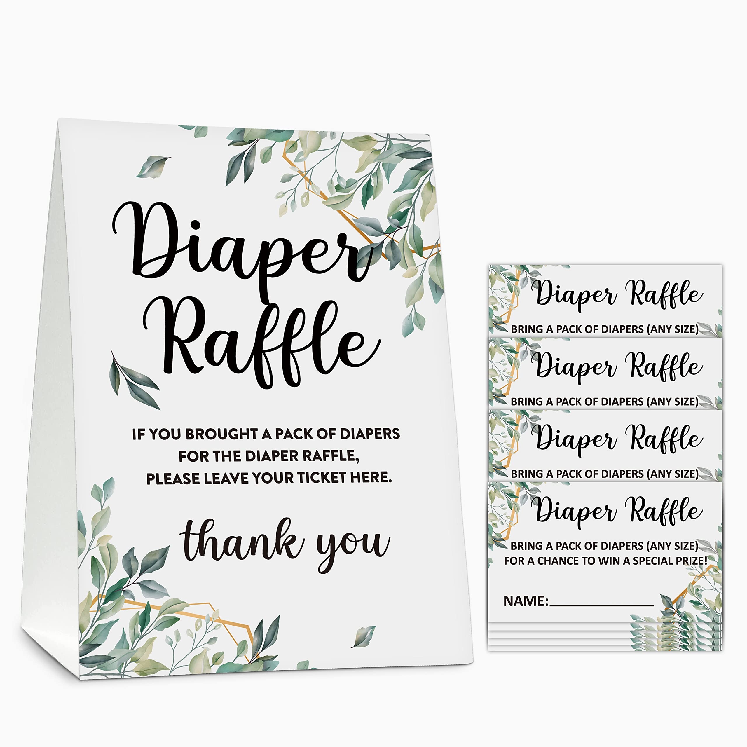 Amazon Diaper Raffle Baby Shower Game Set 1 Standing Sign 50 Guessing Cards Greenery Diaper Raffle Tickets For Baby Shower Gold Foil Baby Shower Party Favor Decor A04 Home Kitchen - Diaper Raffle Template Free Printable