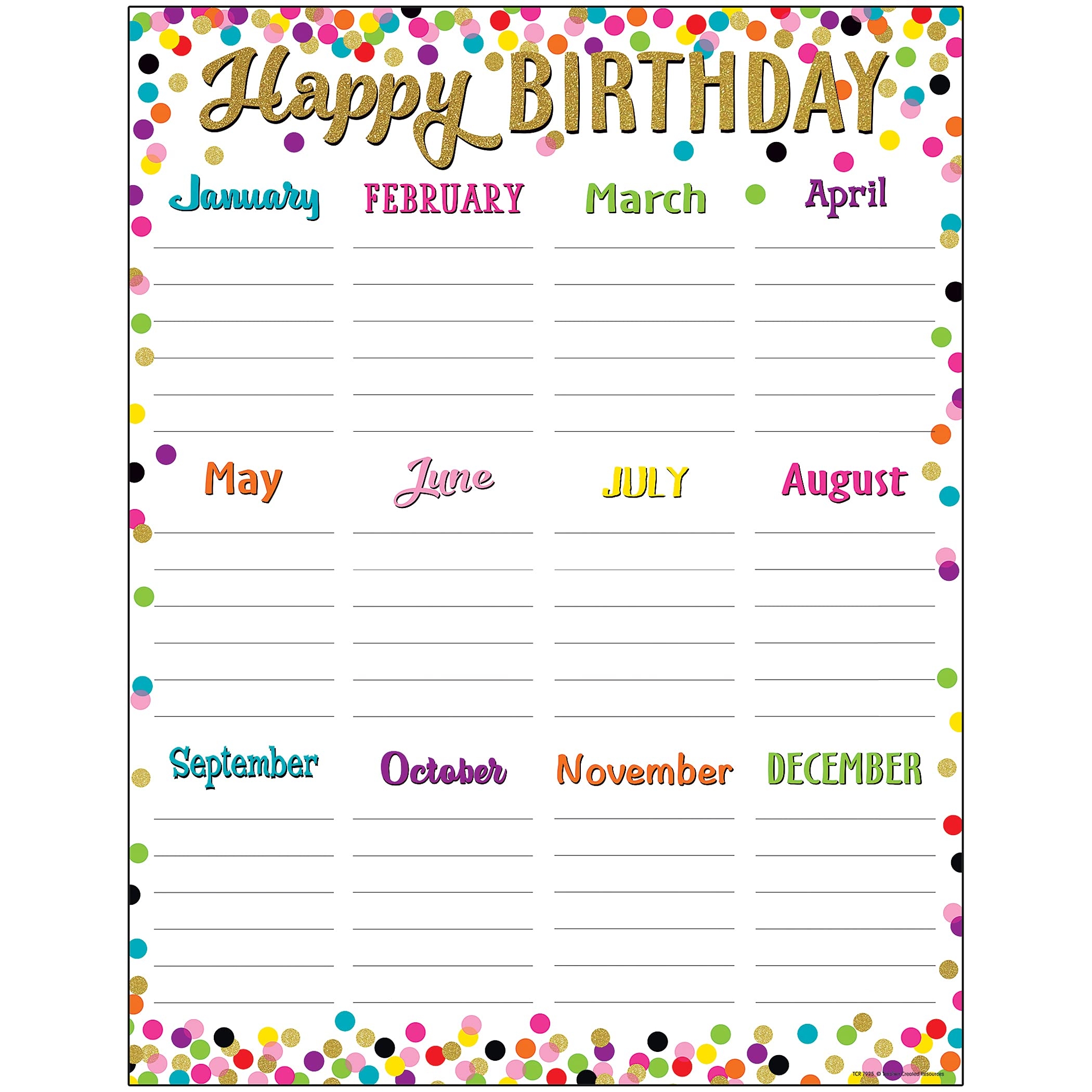 Amazon Teacher Created Resources Confetti Happy Birthday Chart 17x22 Inch Everything Else - Free Printable Birthday Graph