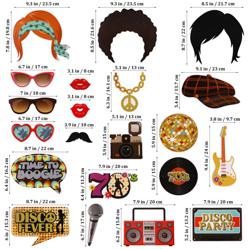 Amosfun 21pcs 1970s Photo Booth Props 70 s Disco Throwback Party Theme Photo EBay - Free Printable 70's Photo Booth Props