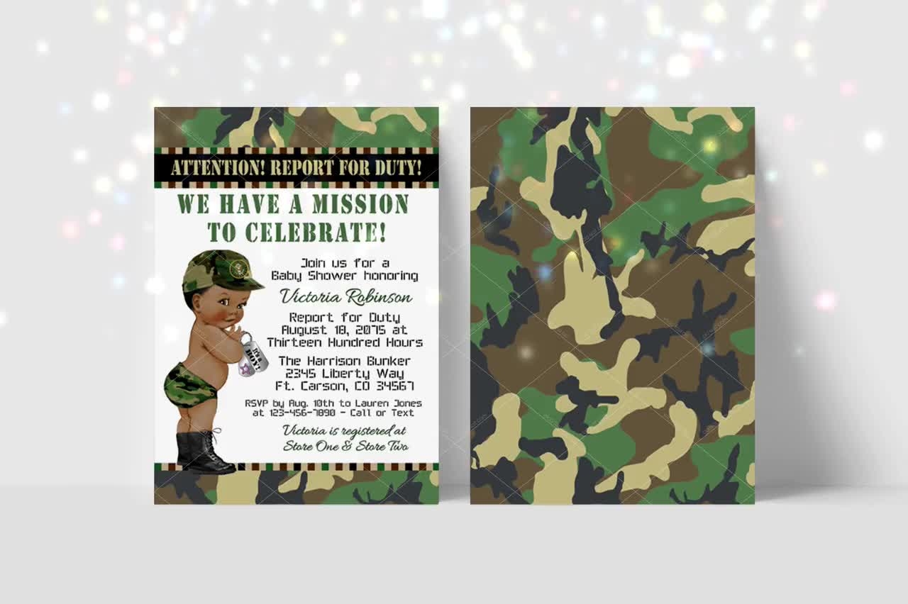 Army Baby Shower Invitations Boy Military Baby Shower Invitations African American Boy Baby Shower Camouflage Baby Shower Invitations 2 Etsy - Free Printable Camo Baby Shower Invitations