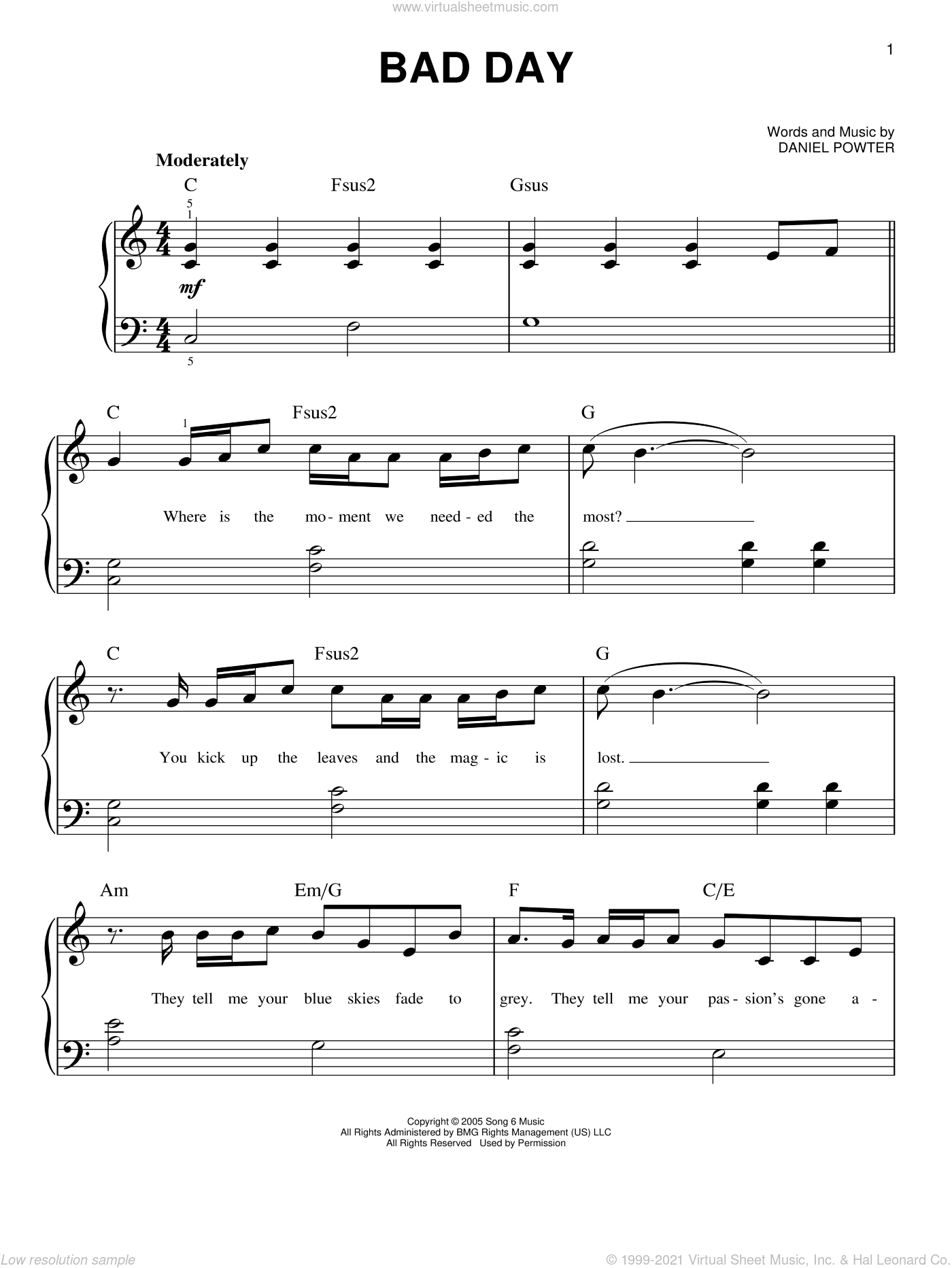 Bad Day easy Sheet Music For Piano Solo PDF interactive - Bad Day Piano Sheet Music Free Printable