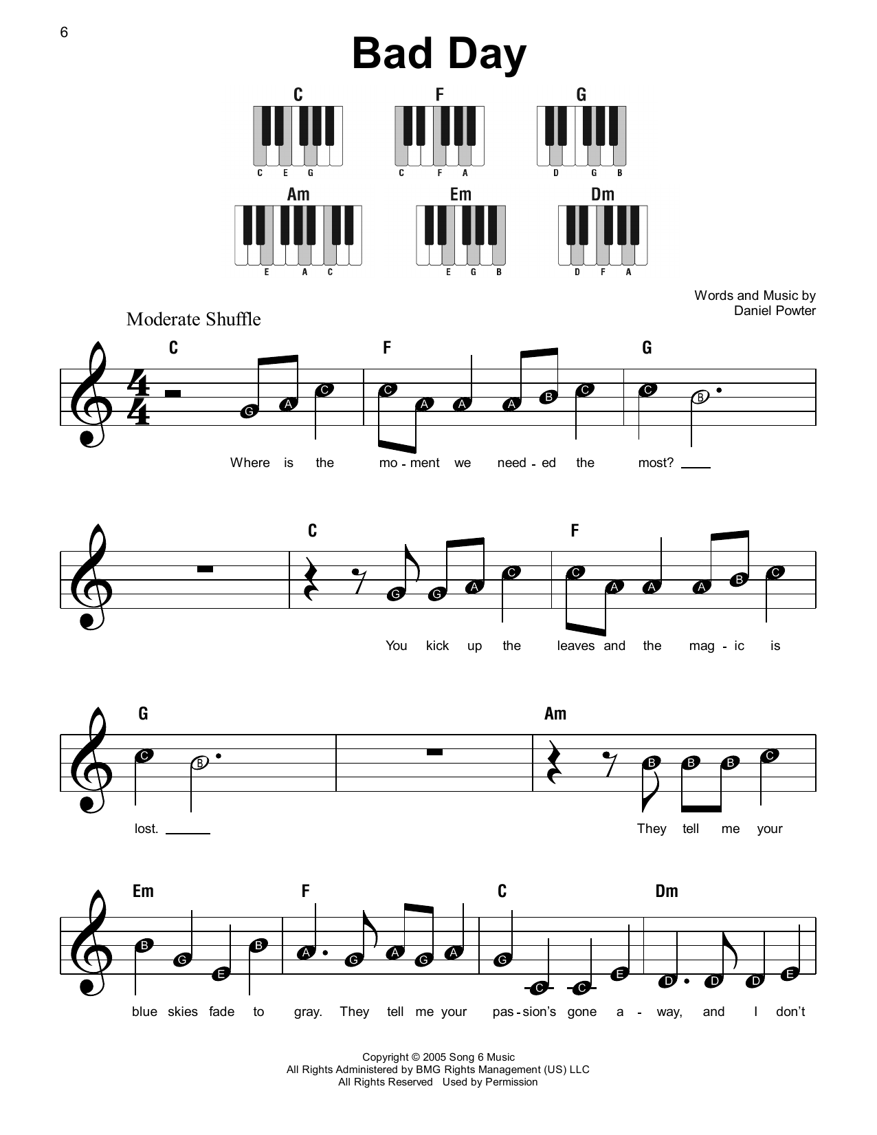 Bad Day Sheet Music Daniel Powter Super Easy Piano - Bad Day Piano Sheet Music Free Printable