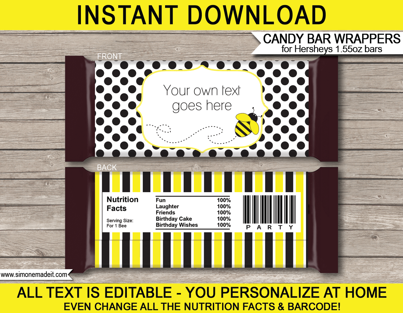 Bee Hershey Candy Bar Wrappers Personalized Candy Bars - Free Printable Birthday Candy Bar Wrappers