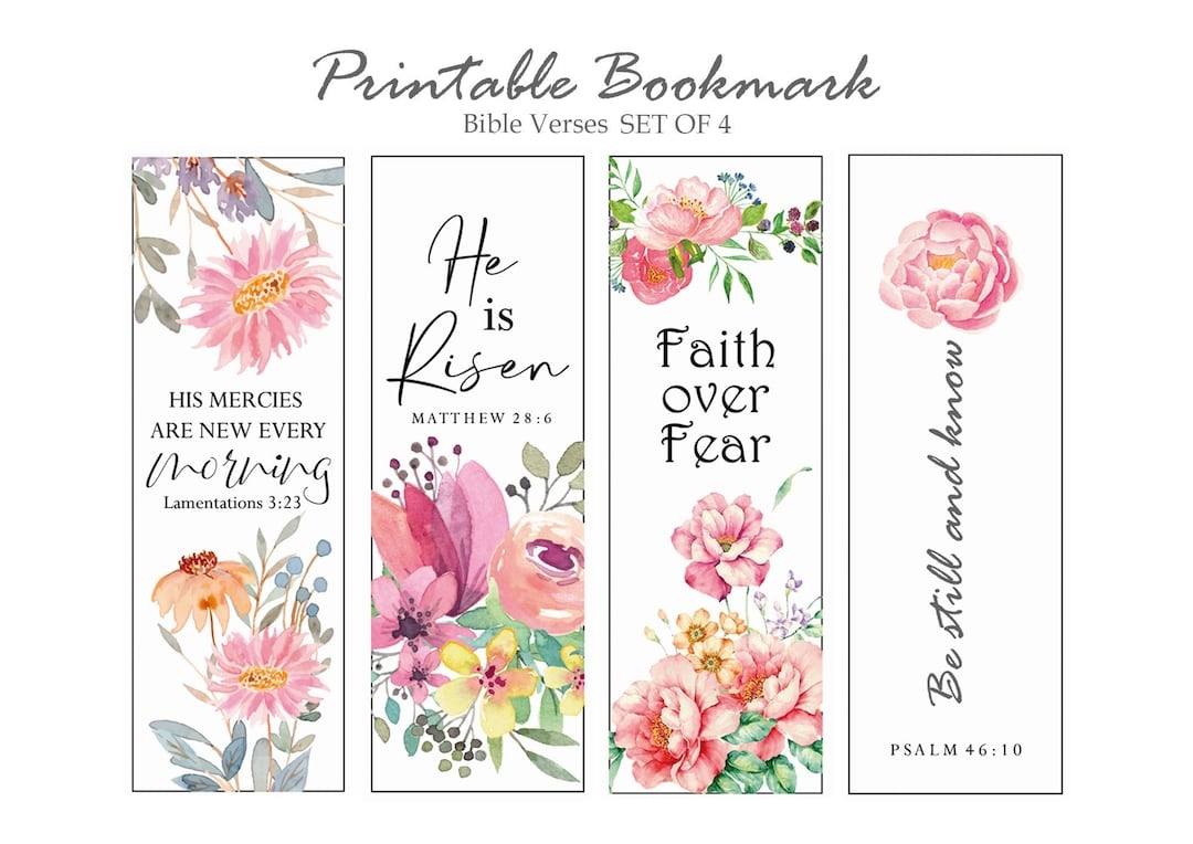 Bible Verses Bookmarks Set Of 4 Printable Bookmark Scripture Floral Bookmarks Christian Bookmarks Instant Download Art Bookmark Etsy - Free Printable Bible Bookmarks Templates