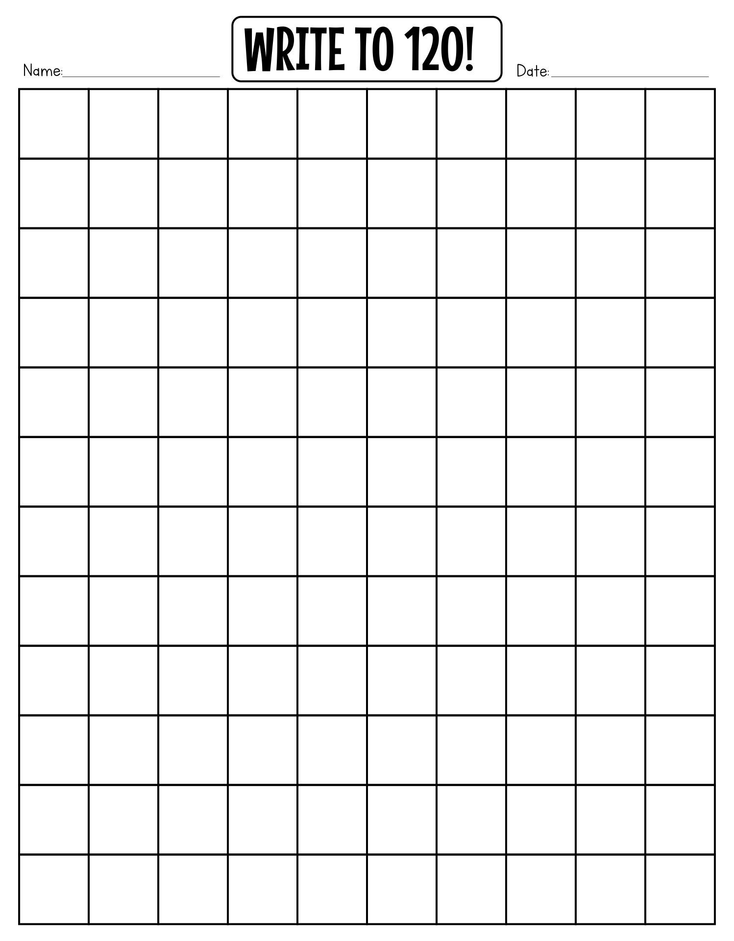 Blank Number Grid 1 120 Number Grid 120 Chart Math Grid - Free Printable Blank 1 120 Chart