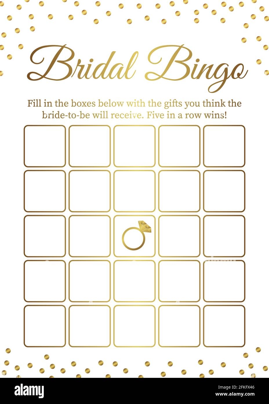Bridal Bingo Card Template Bridal Shower Bingo Games Funny Activity For Guests Bachelorette Party Activities Wedding Stationery Gold Polka Dots Stock Vector Image Art Alamy - Free Printable Bridal Shower Blank Bingo Games