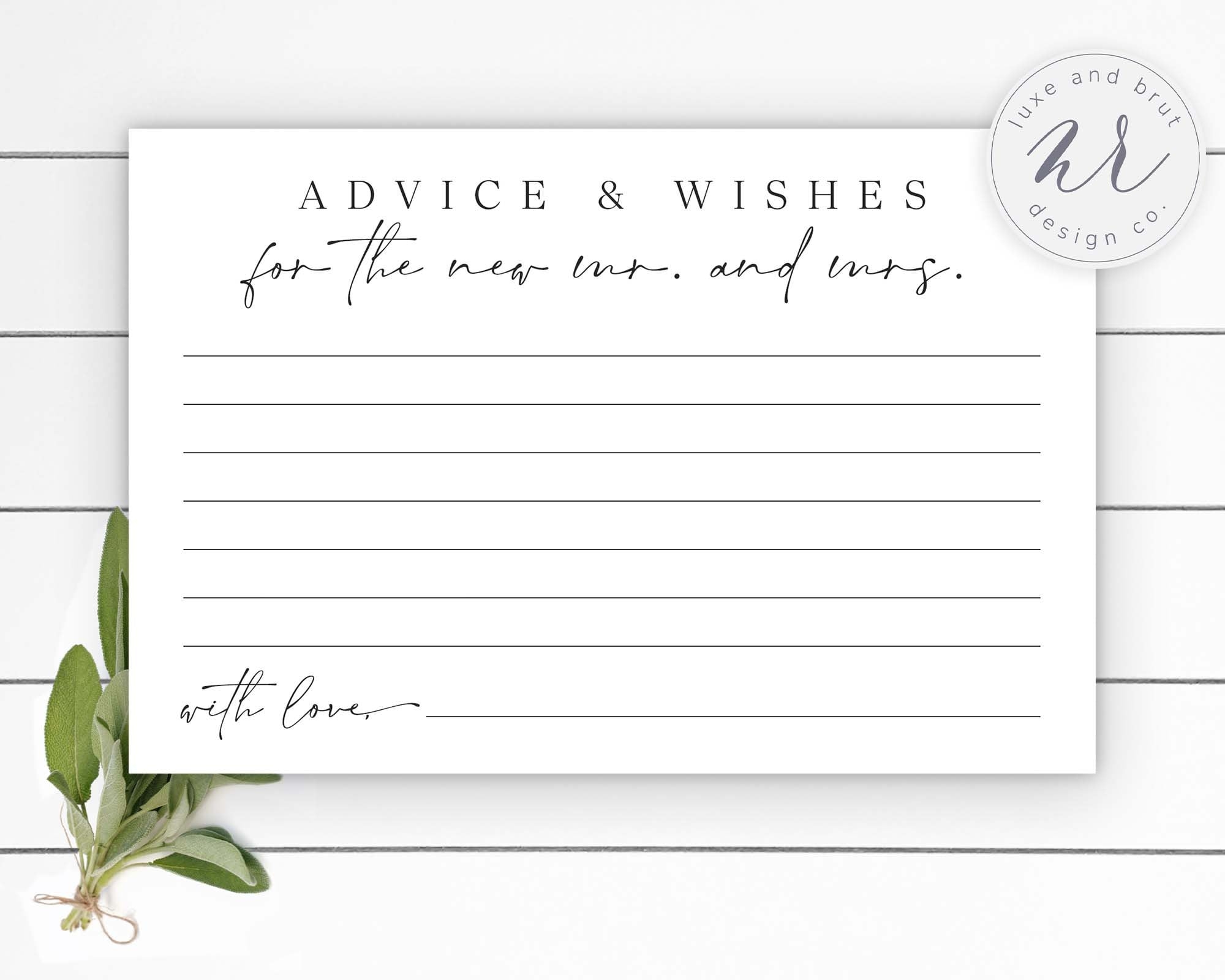 Bridal Shower Advice Wishes For The New Mr And Mrs With FREE Matching Sign Wedding Advice Cards Games DIY - Free Printable Bridal Shower Advice Cards
