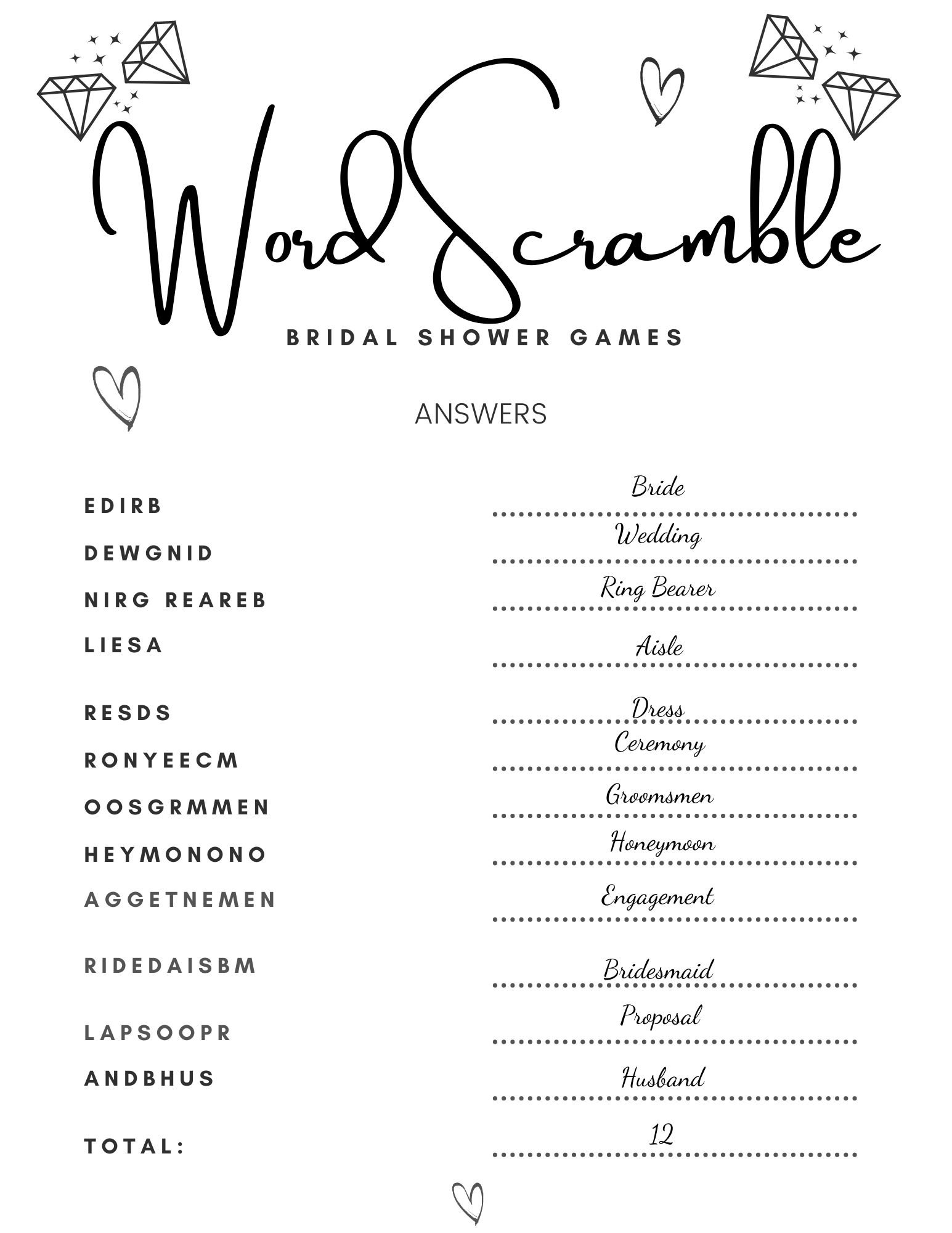 Bridal Shower Games Printable Wedding Word Scramble Printable Printable Minimalist Bridal Shower Puzzle Instant Download Etsy - Free Printable Bridal Shower Games Word Scramble