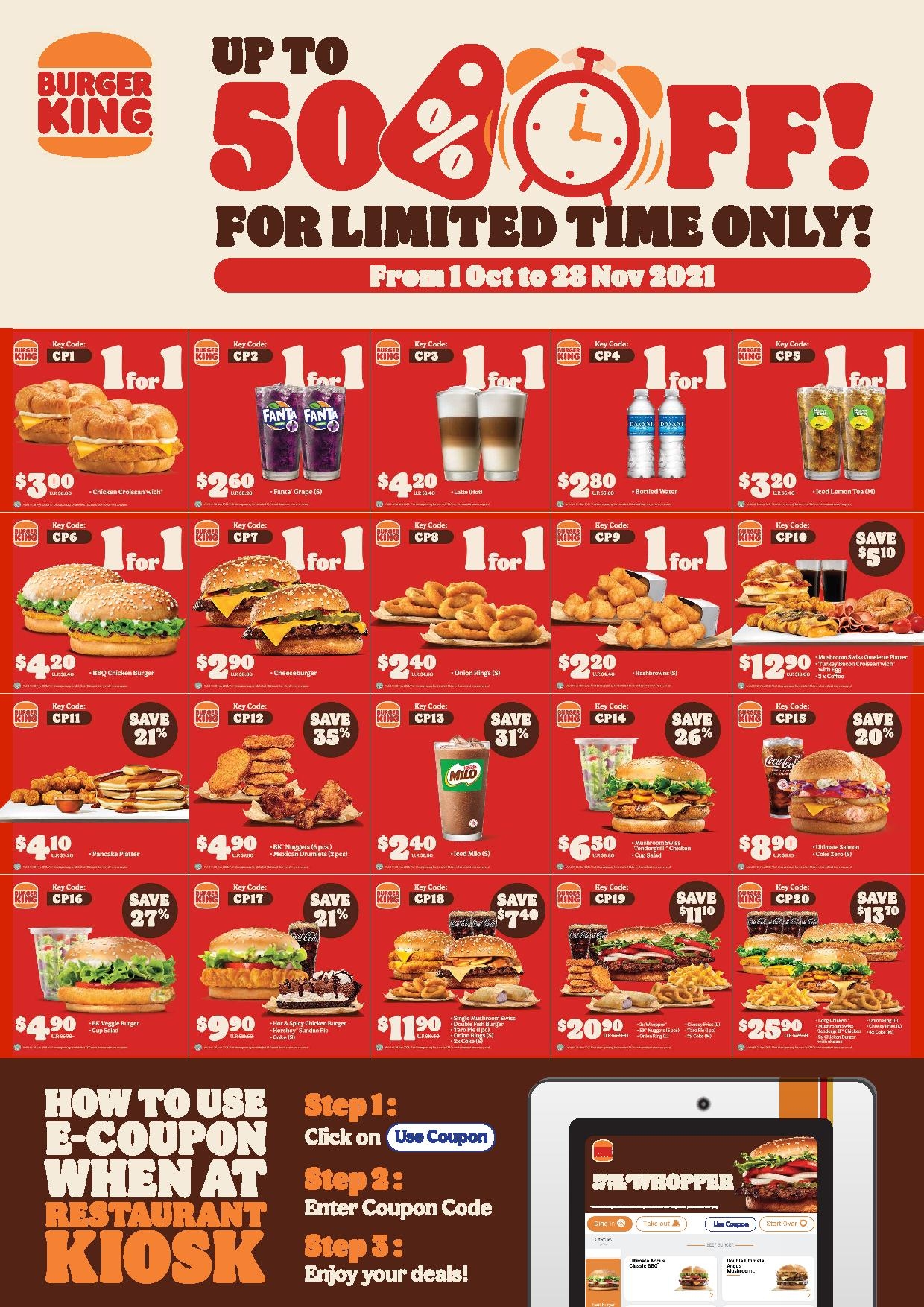 Burger King 1 FOR 1 50 Off More With These E Coupons For Use Till 28 Nov 2021 MoneyDigest sg - Burger King Free Coupons Printable