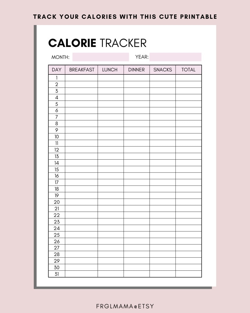 Calorie Tracker Monthly Calorie Tracker Printable Low Calorie Diet Tracker Calorie Journal Diet Diary Daily Food Journal A4 A5 PDF Etsy - Free Printable Calorie Counter Journal