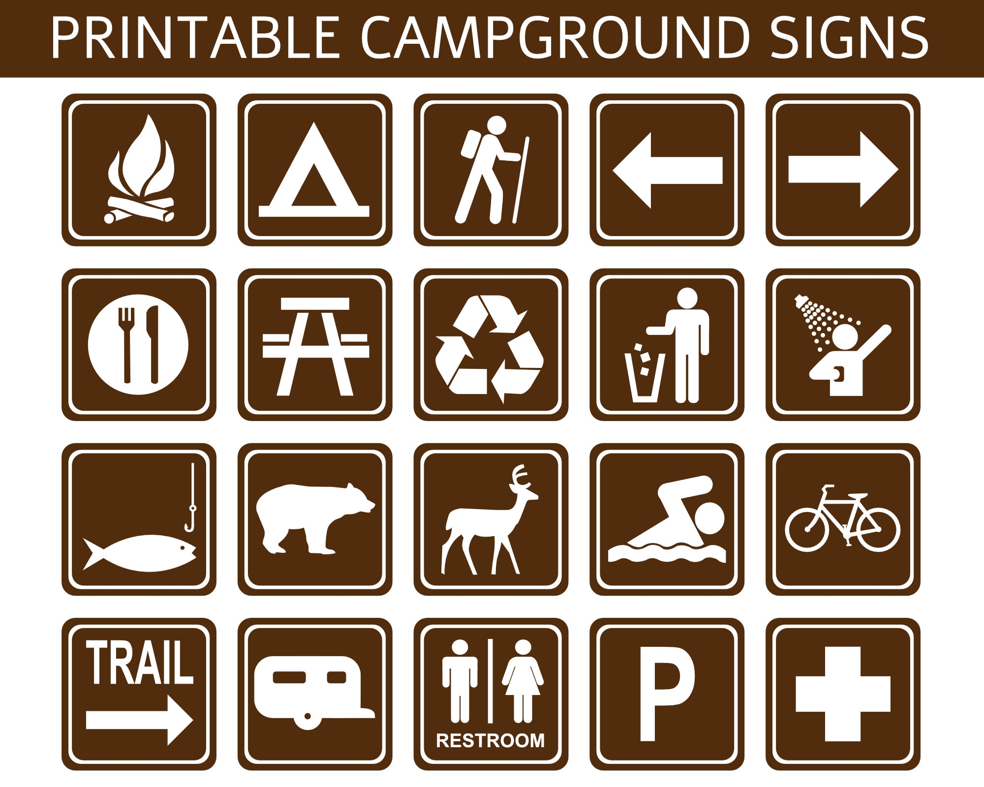 Campground Recreation Signs Brown Digital Files Only Instant PDF Download A4 8 5 X 11 Sizes Etsy - Free Printable Camping Signs