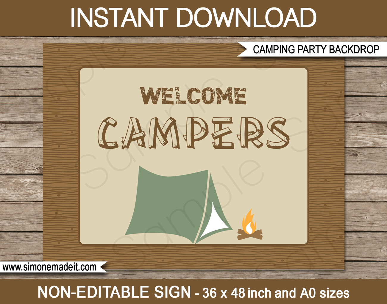 Camping Party Backdrop Sign Template Printable Party Decorations - Free Printable Camping Signs
