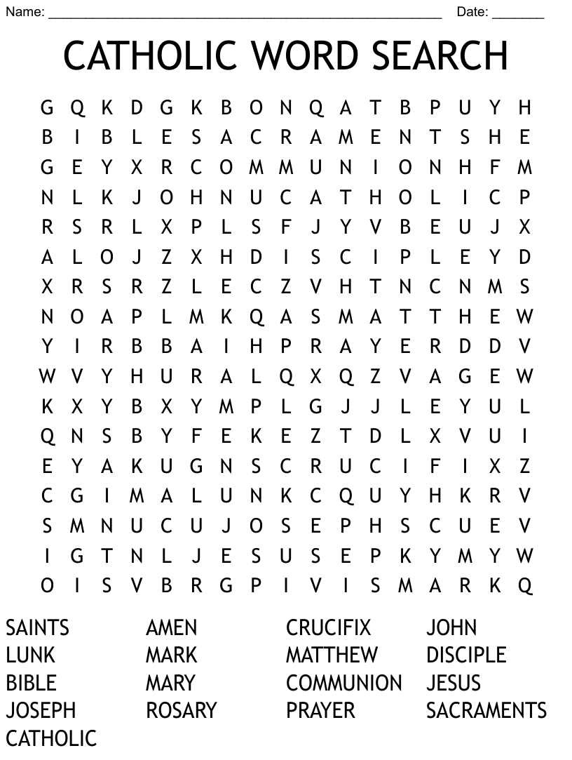 CATHOLIC WORD SEARCH WordMint - Free Printable Catholic Word Search