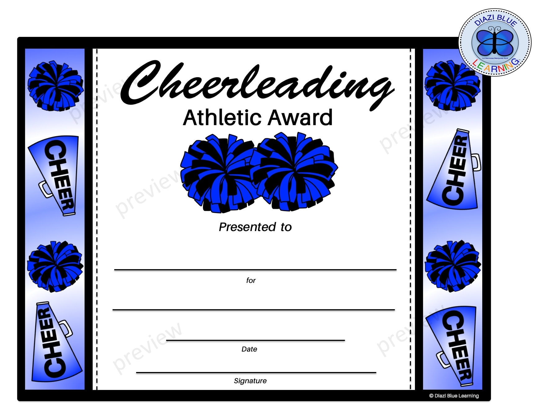 Cheerleading Certificate Cheerleading Award Editable Cheerleading Certificate Editable Certificates Certificates Awards Templates Etsy - Free Printable Cheerleading Certificates