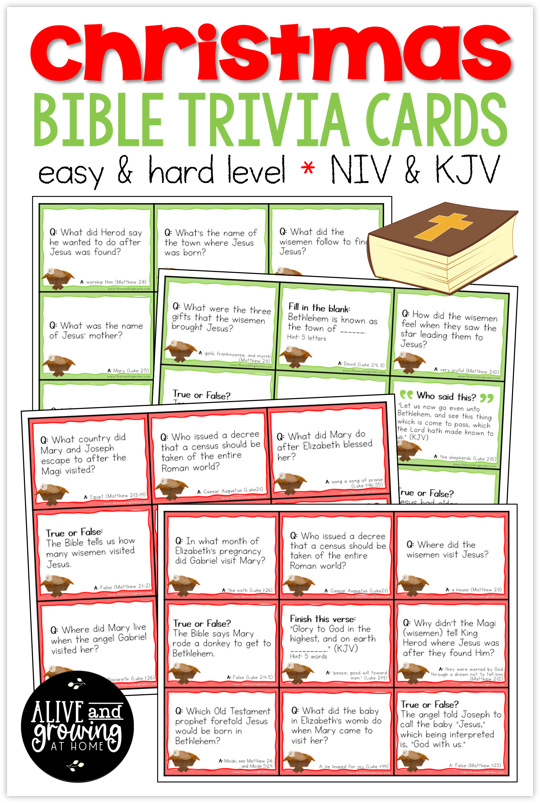 Christmas Bible Trivia Cards Alive And Growing At Home - Free Bible Questions and Answers Printable