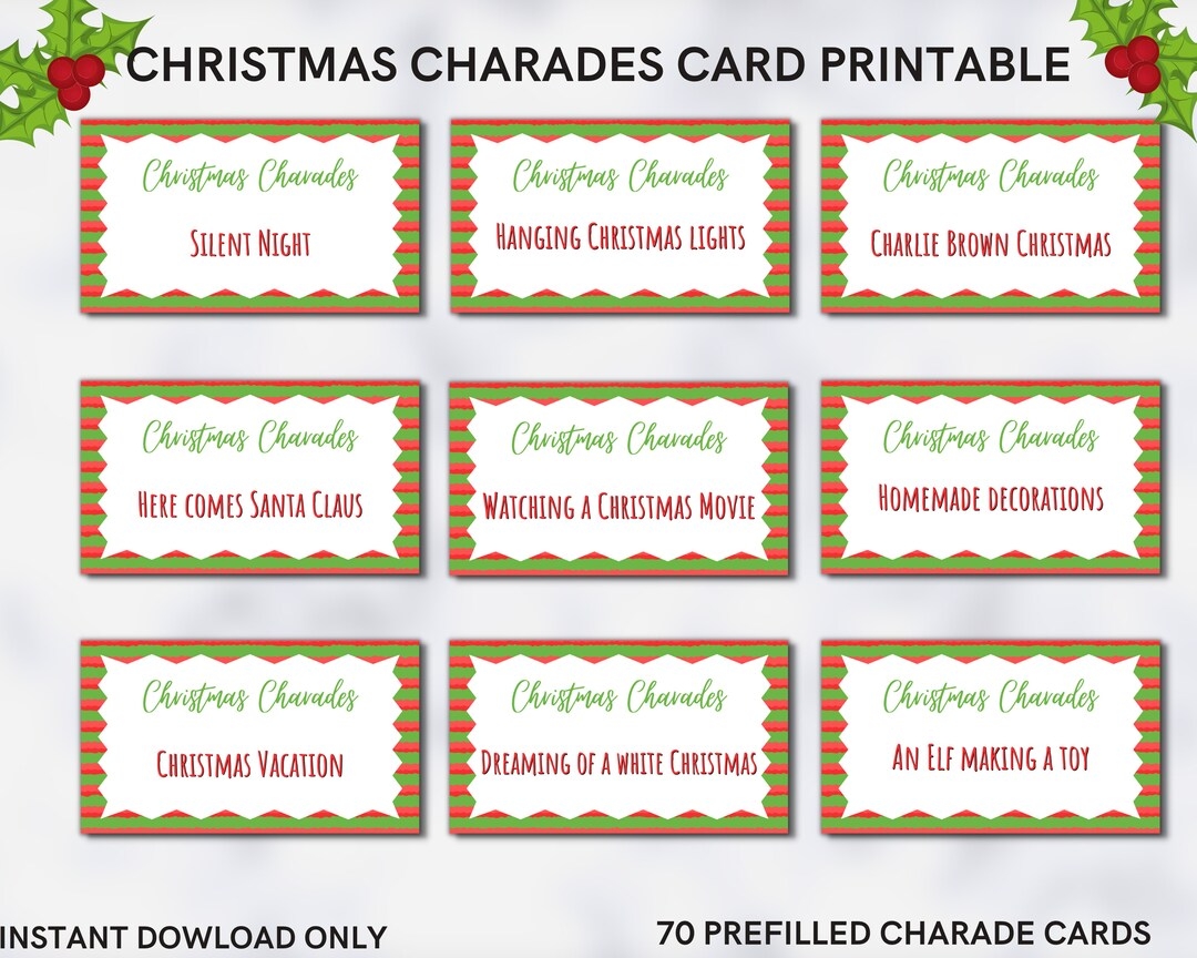 Christmas Charades Game Cards Printable For Fun Holiday Activity With Family Friends Can Use For Pictionary Prompts INSTANT DOWNLOAD Etsy - Free Printable Christmas Charades Cards