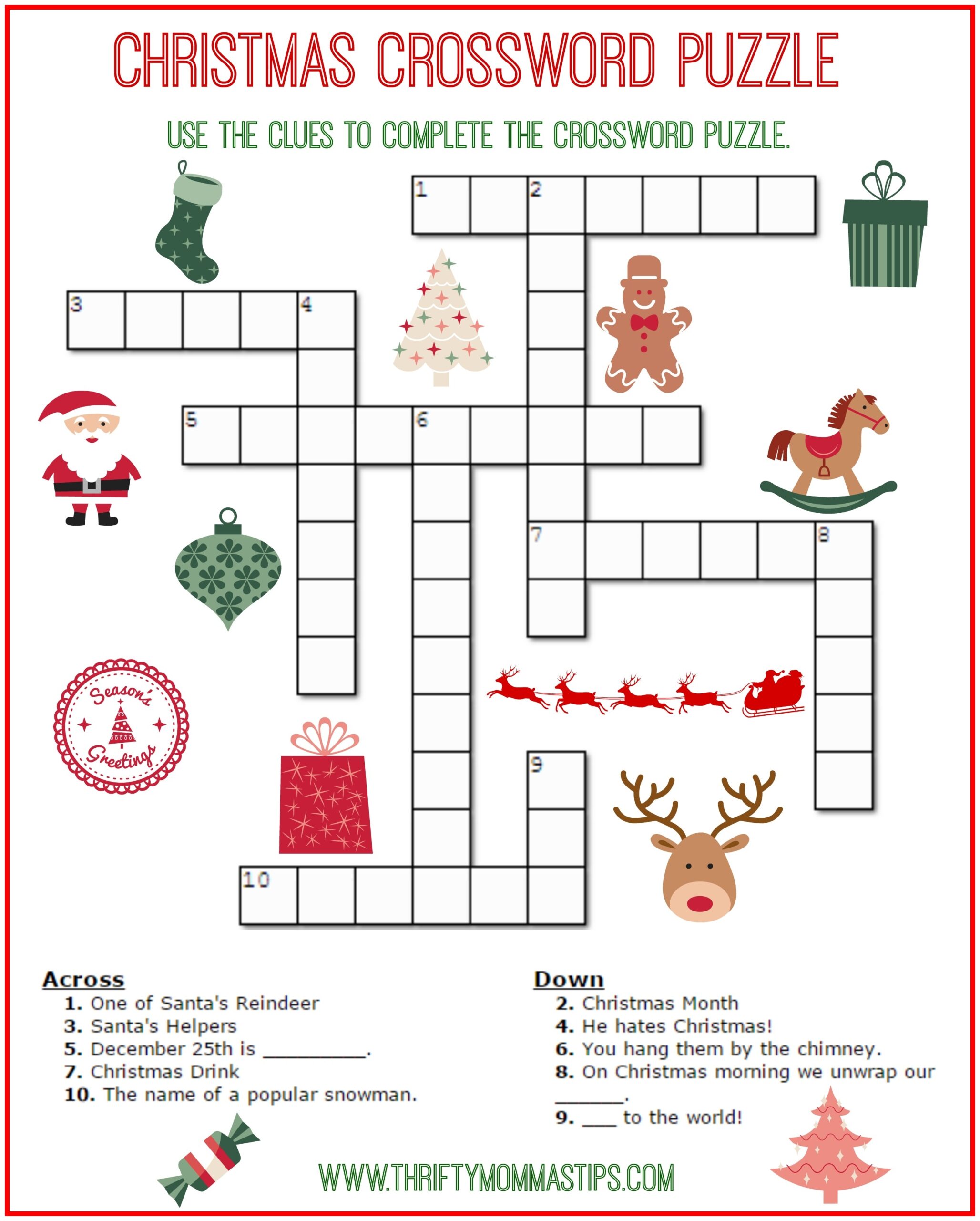 Christmas Crossword Puzzle Printable Thrifty Momma s Tips - Free Easy Printable Crossword Puzzles For Kids